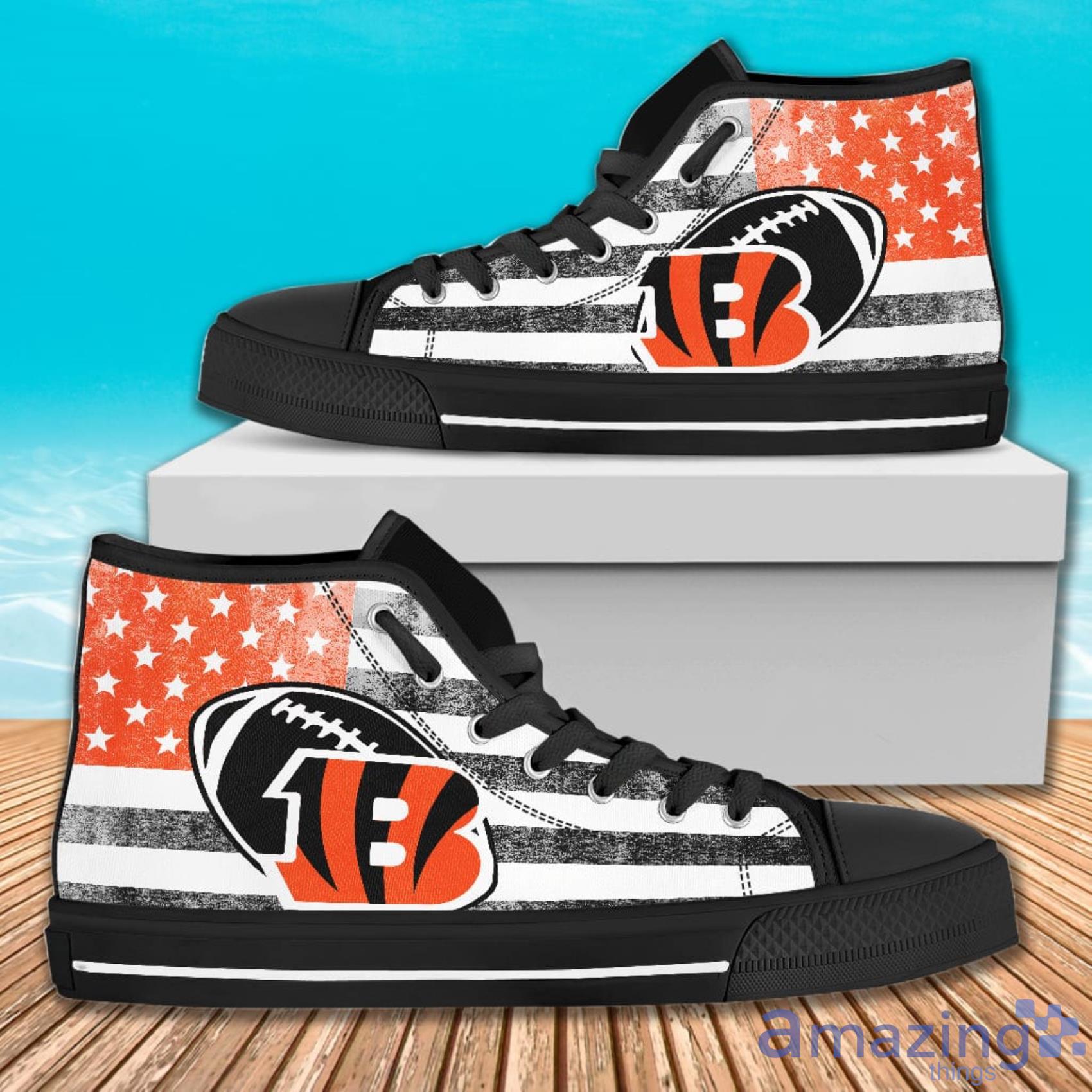 Flag Rugby Cincinnati Bengals American Flag And Ball Symbol High Top Canvas Shoes Product Photo 1