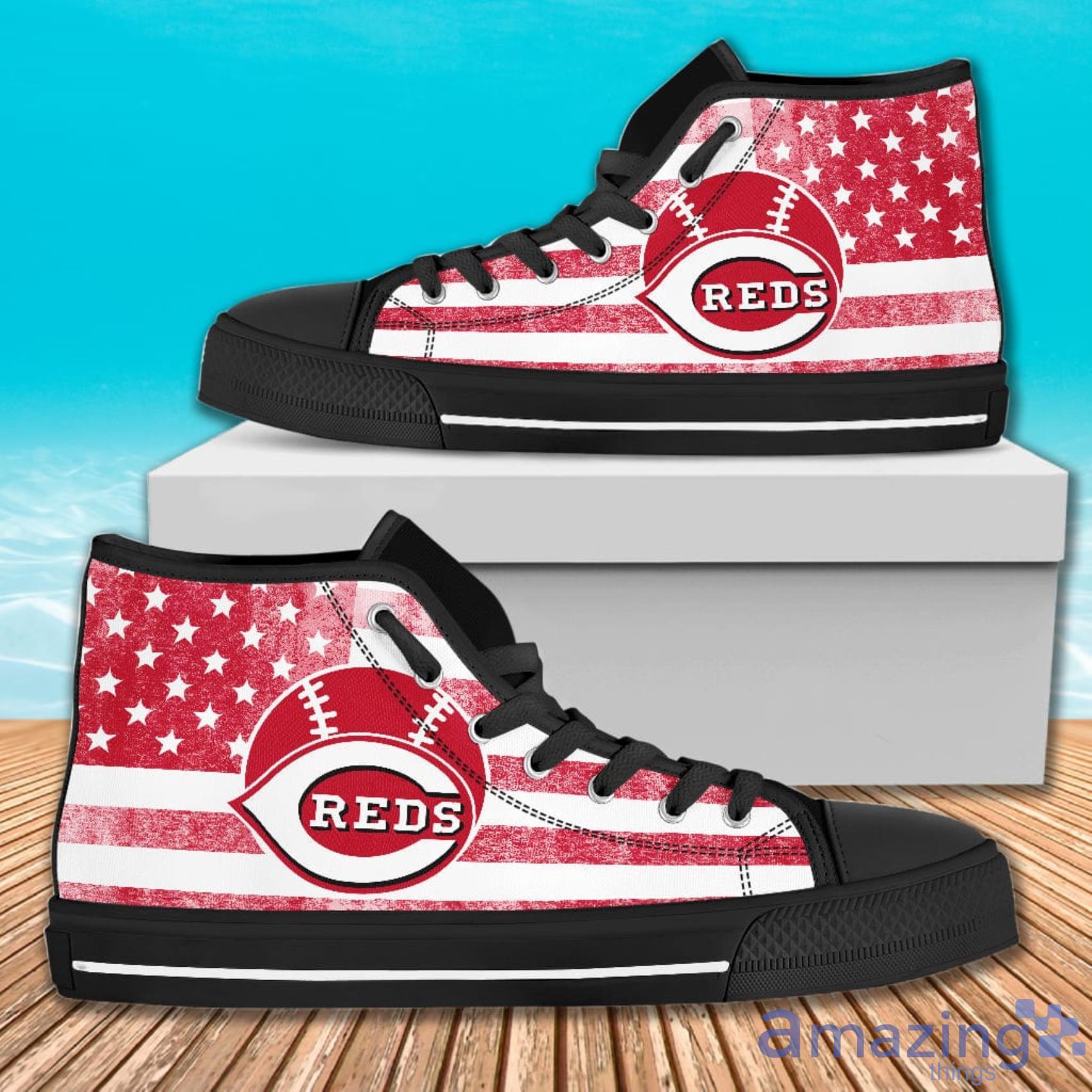 Flag Rugby Cincinnati Reds American Flag And Ball Symbol High Top Canvas Shoes Product Photo 1