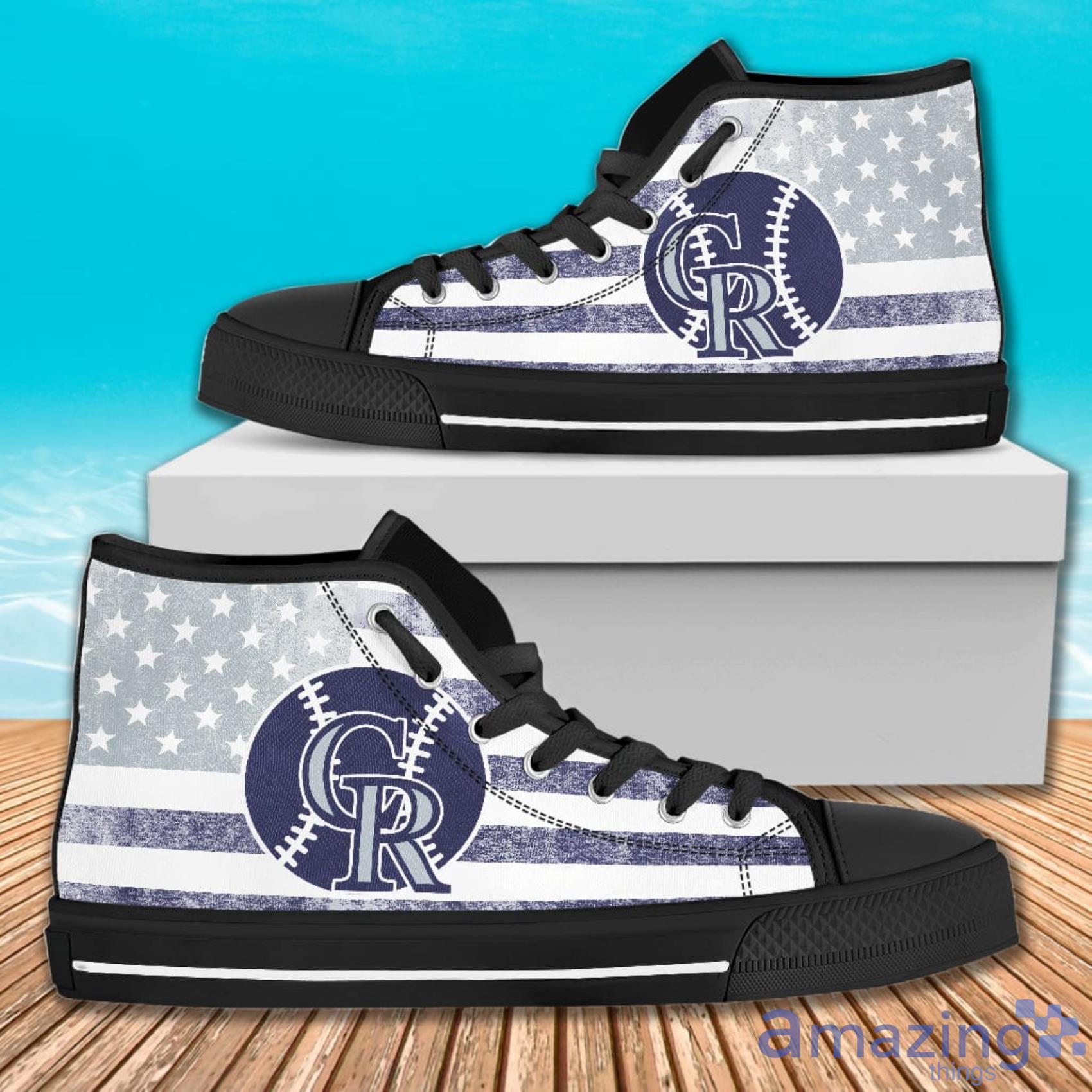 Flag Rugby Colorado Rockies American Flag And Ball Symbol High Top Canvas Shoes Product Photo 1