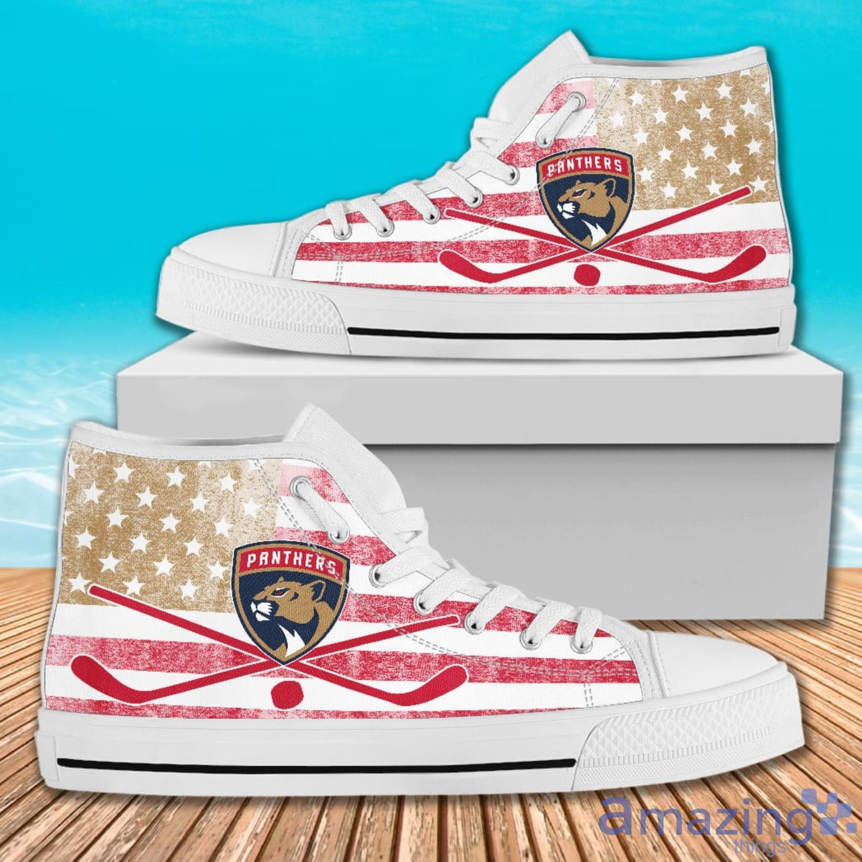 Flag Rugby Florida Panthers American Flag And Ball Symbol High Top Canvas Shoes image Flag Rugby Florida Panthers American Flag And Ball Symbol High Top Canvas Shoes Product Photo 2
