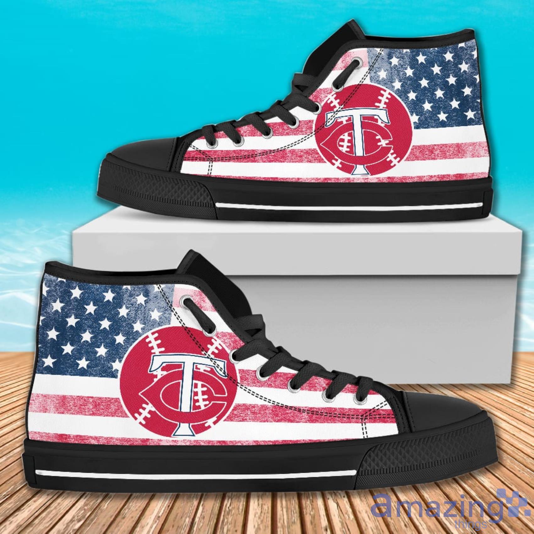Flag Rugby Minnesota Twins American Flag And Ball Symbol High Top Canvas Shoes Product Photo 1