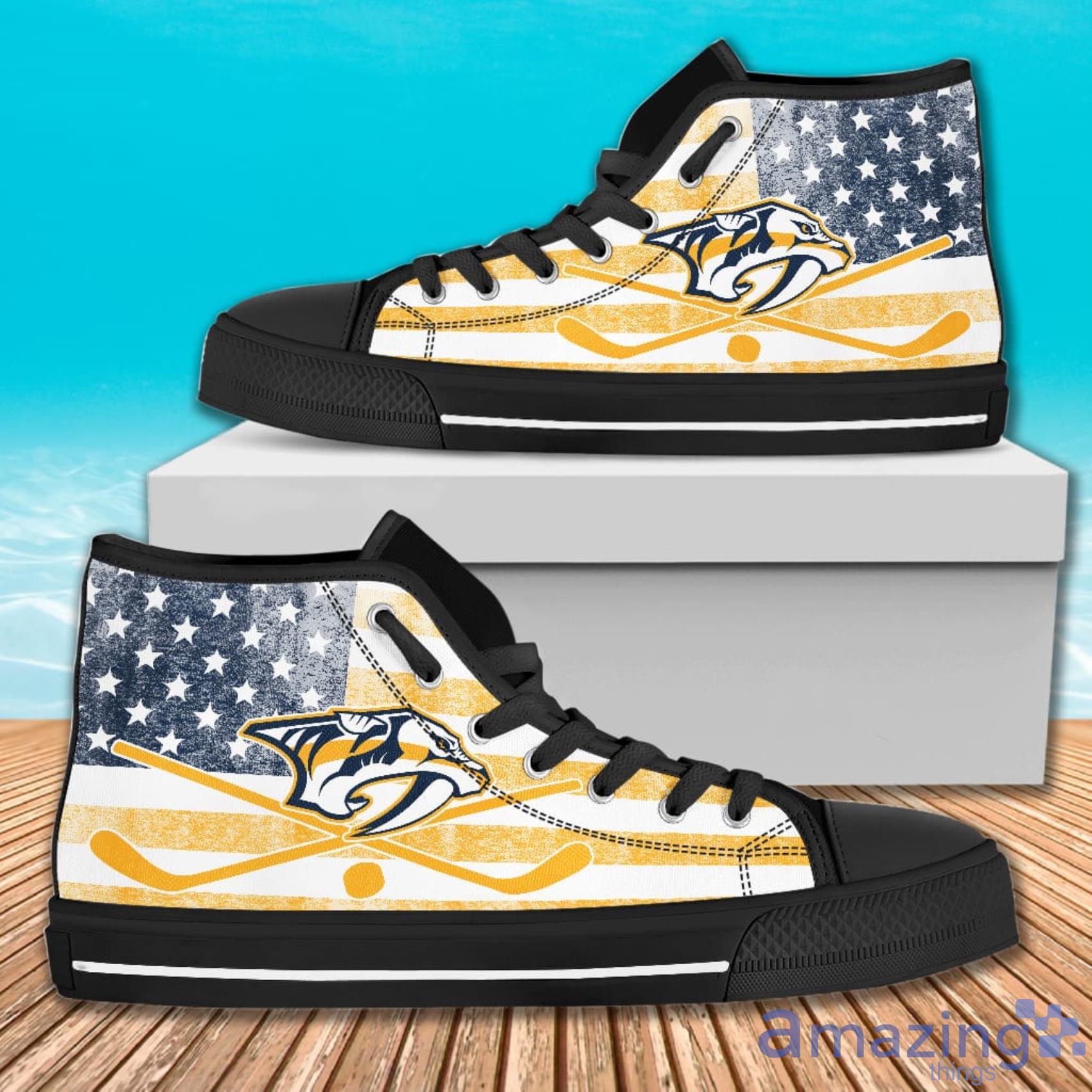 Flag Rugby Nashville Predators American Flag And Ball Symbol High Top Canvas Shoes Product Photo 1