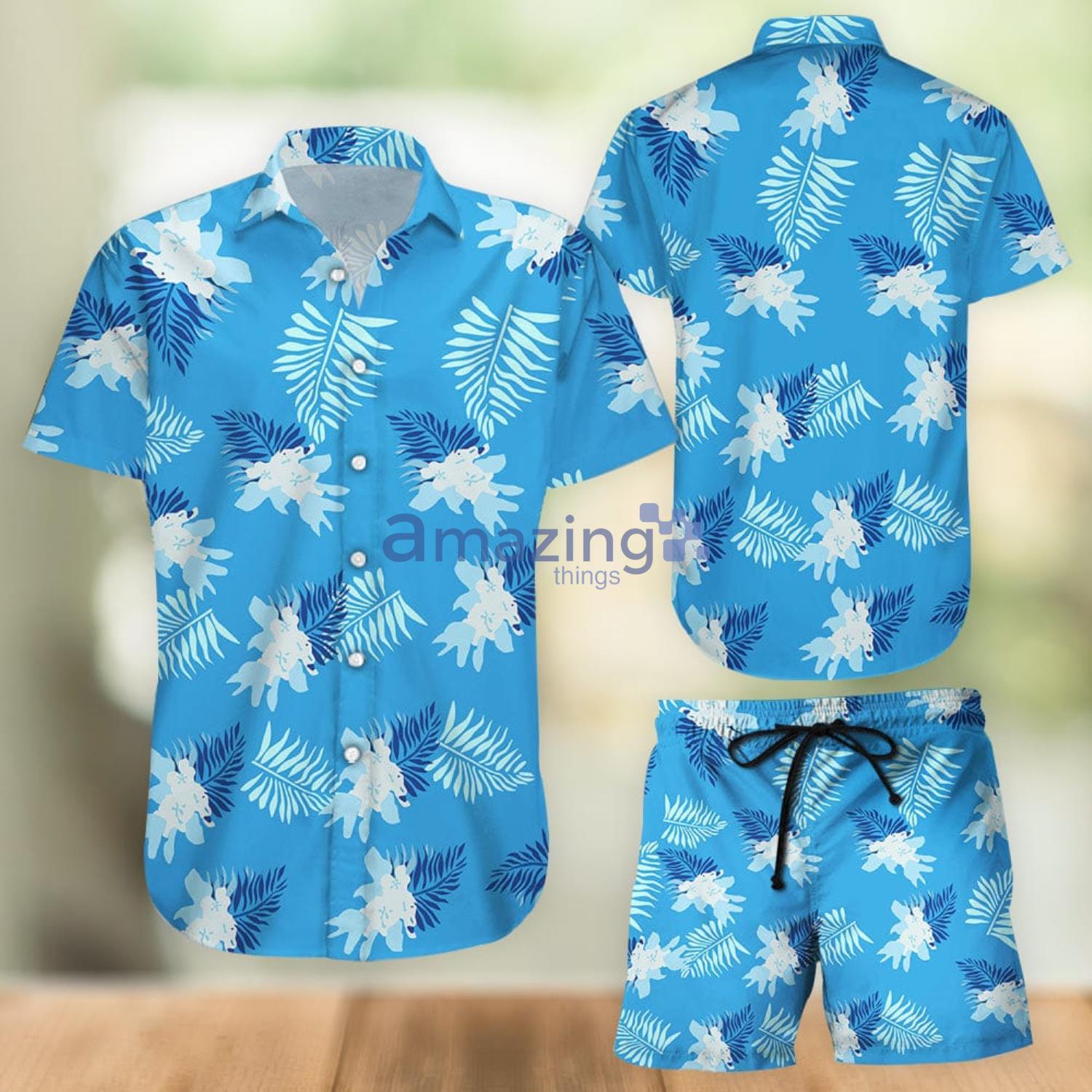 Flower Blue Aloha Hawaiian Shirt And Shorts Product Photo 1
