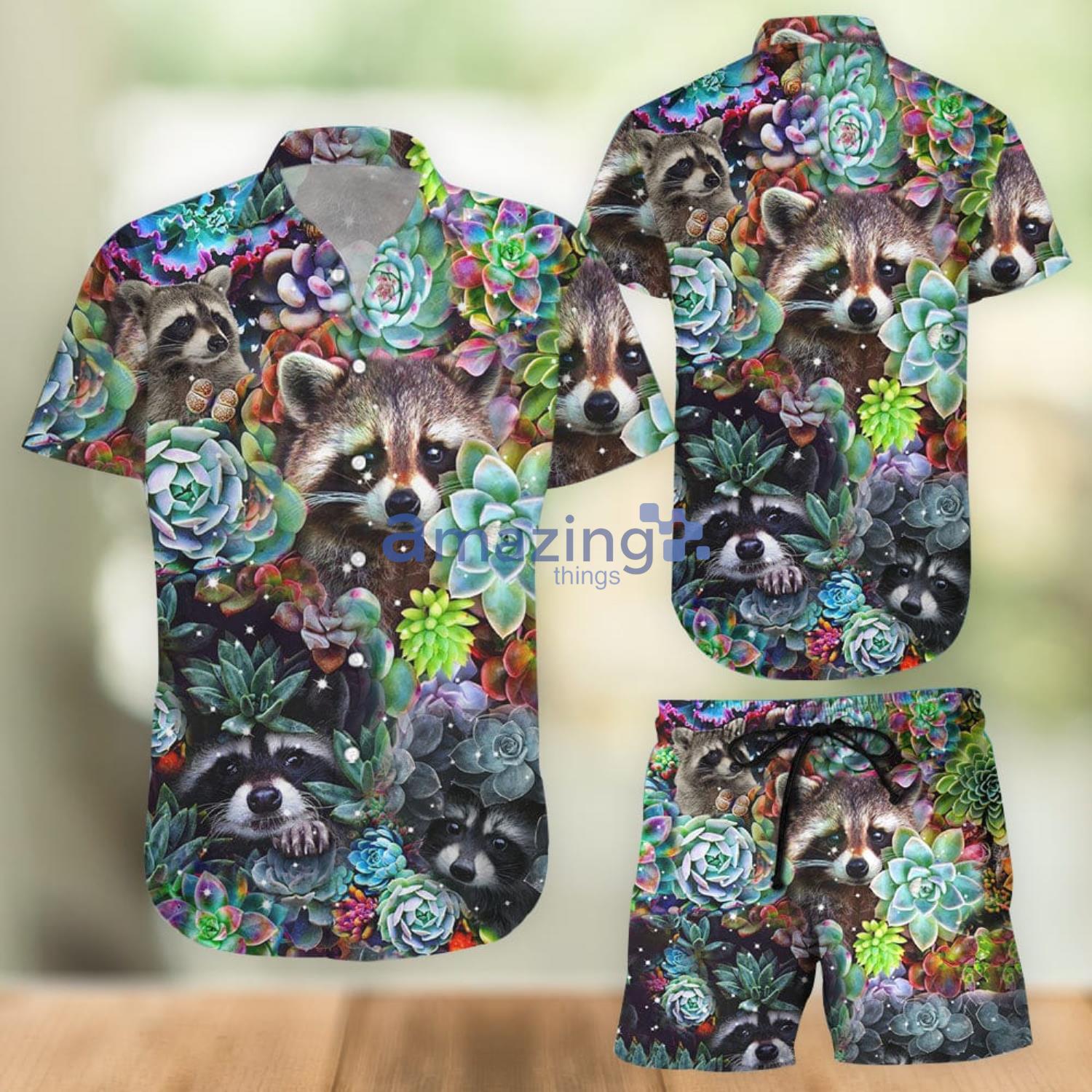 Funny Raccoon Shirt Raccoon With Lotus Stone Hawaiian Shirt And Shorts Product Photo 1 Funny Raccoon Shirt Raccoon With Lotus Stone Hawaiian Shirt And Shorts Product Photo 1