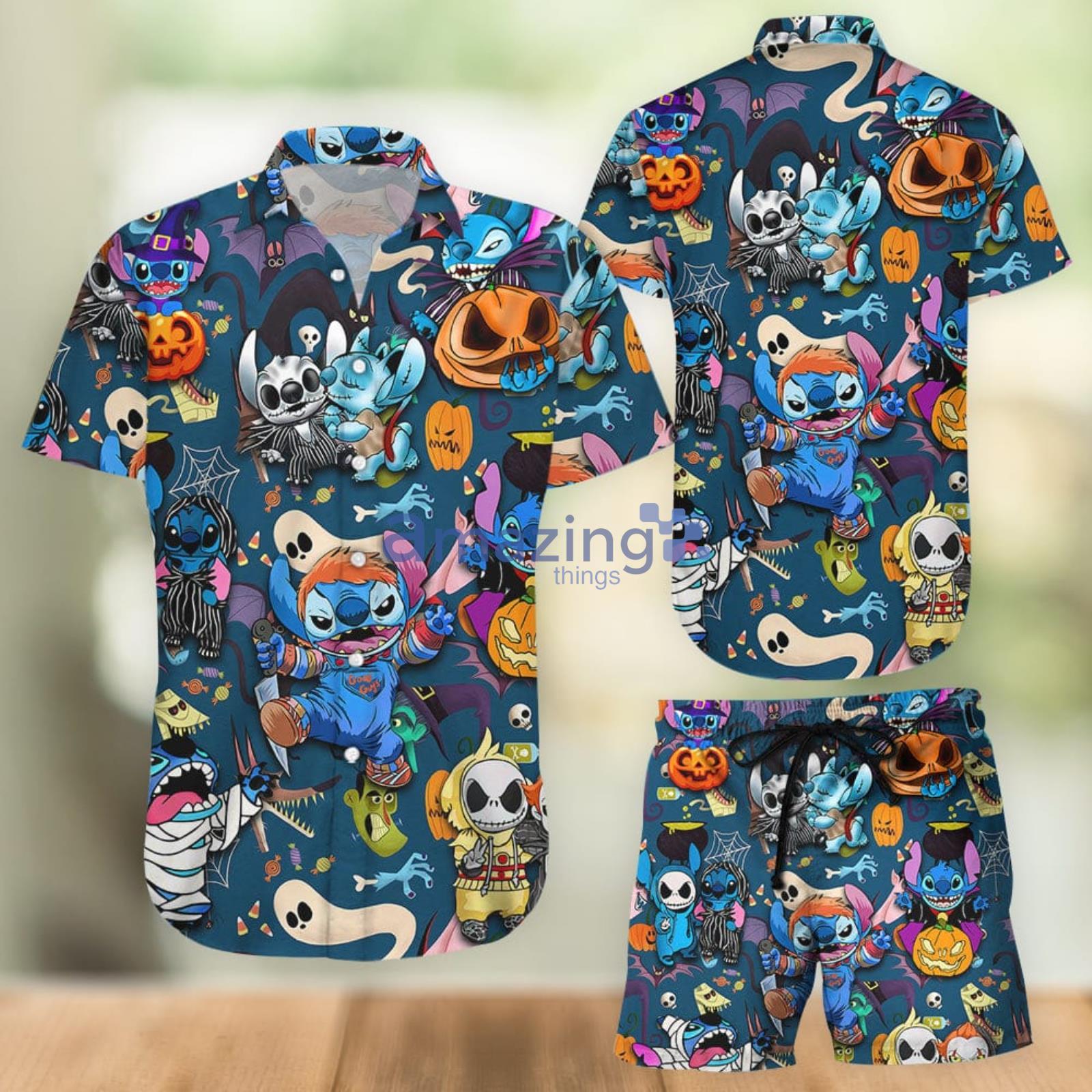 Funny Stitch Halloween Combo Hawaiian Shirt And Shorts Summer Set Holiday Gift Product Photo 1