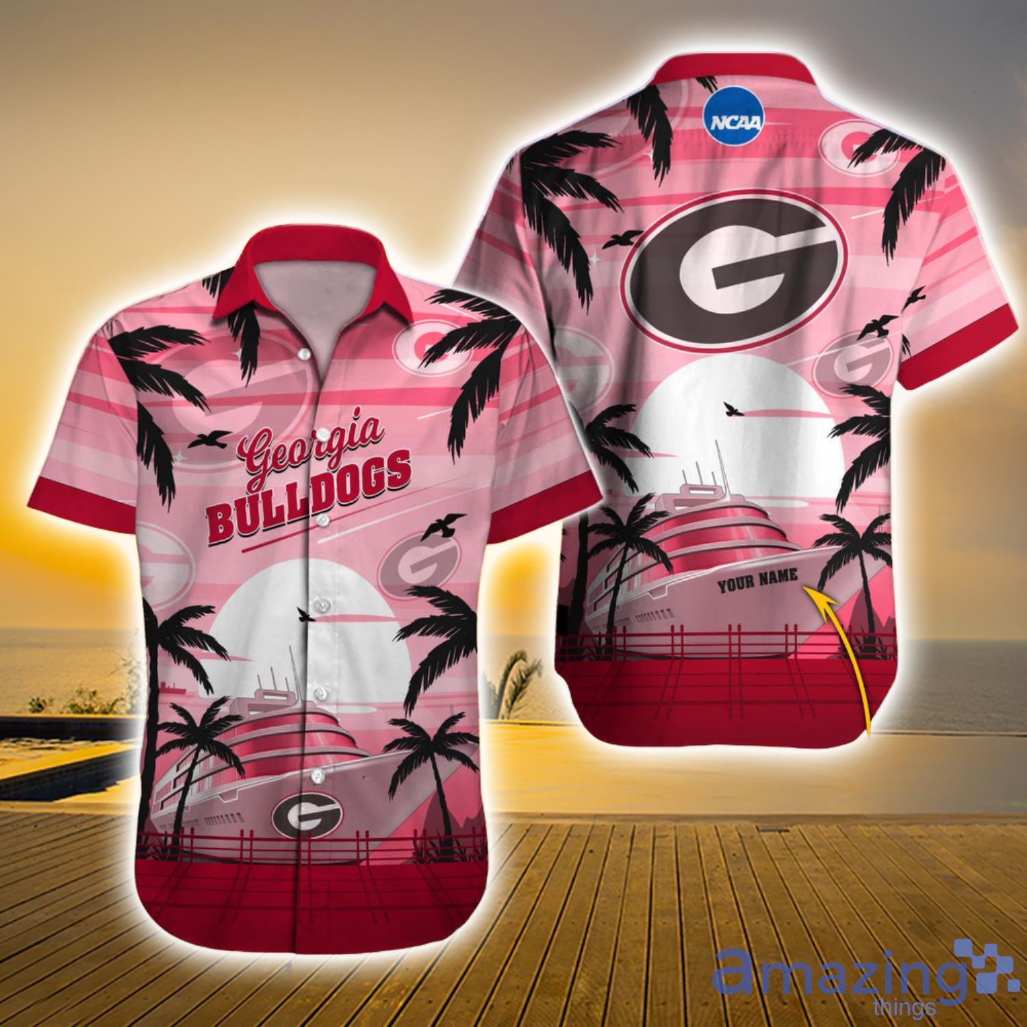 Georgia Bulldogs Ncaa Custom Name Big Ship And Ocean Aloha Short Sleeve Hawaiian Shirt Product Photo 1
