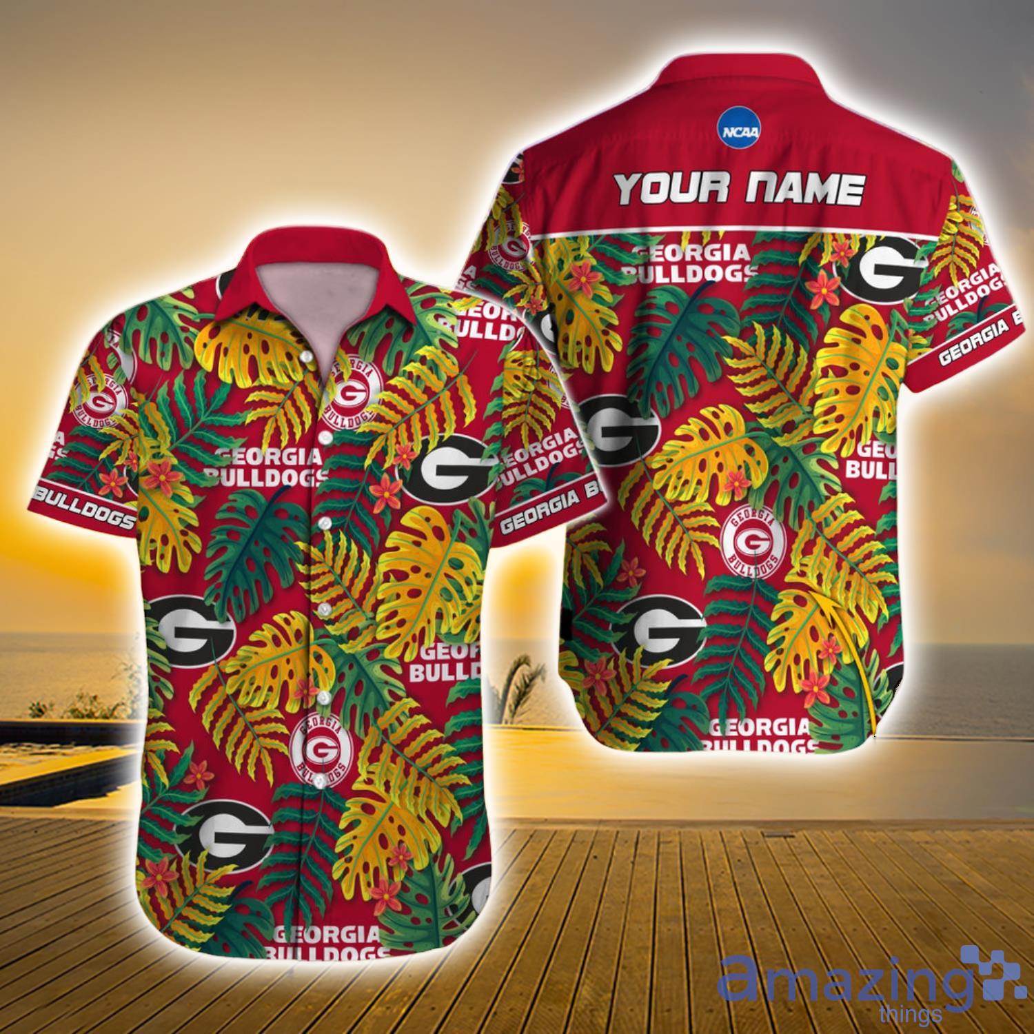 Georgia Bulldogs Ncaa Yellow And Green Leaf Tropical Custom Name Hawaiian Shirt Product Photo 1