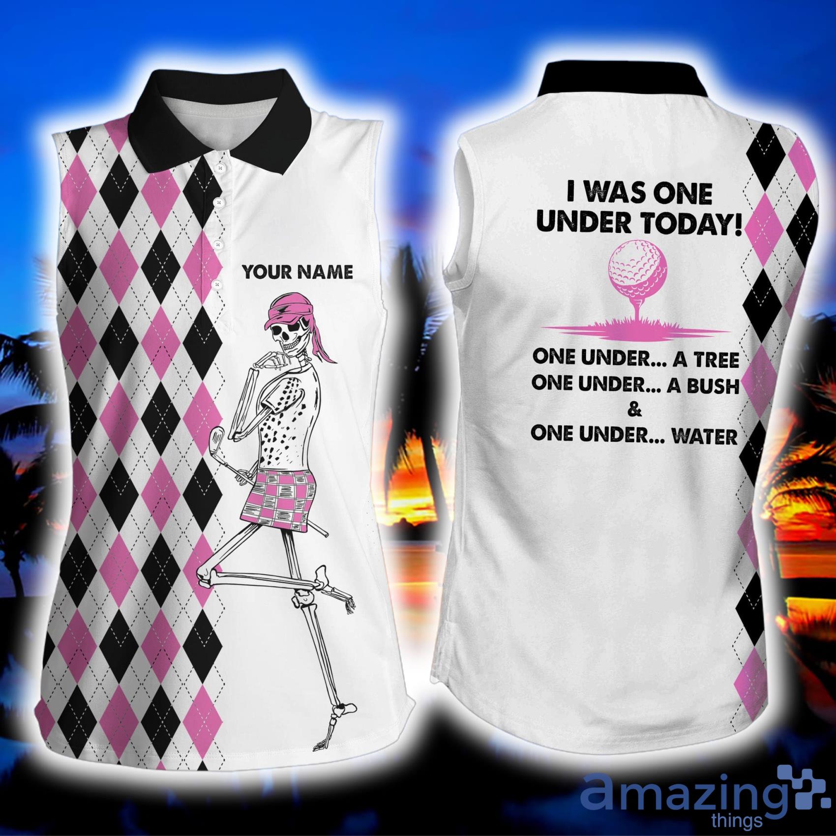 Golf Skull Custom Name I Was One Under Today One Under A Tree, Bush & Water Women's Polo Shirt image Golf Skull Custom Name I Was One Under Today One Under A Tree, Bush & Water Women's Polo Shirt Product Photo 1