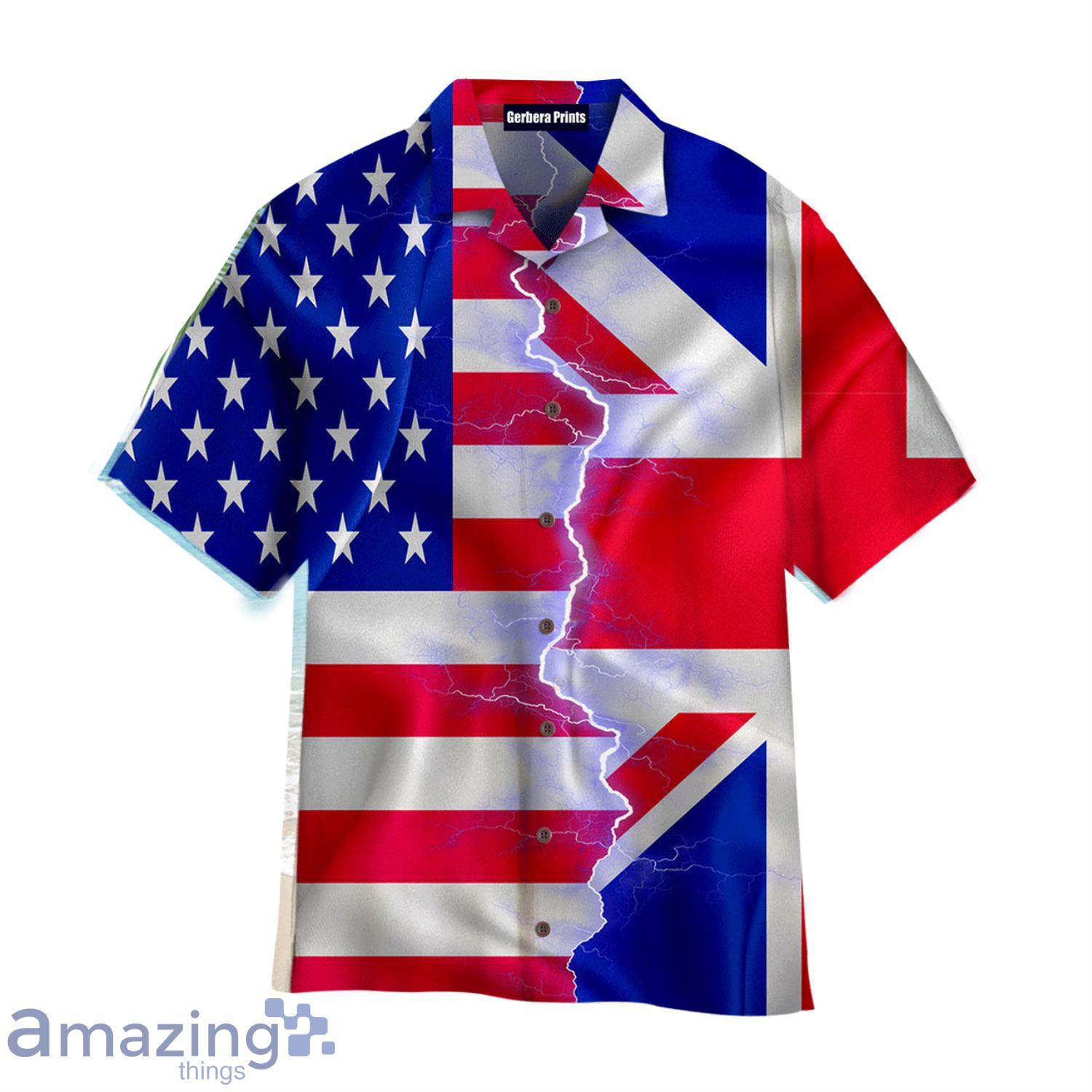 Great Britain American Flag On Zipper Aloha Summer Beach Gift Hawaiian Shirt Product Photo 1