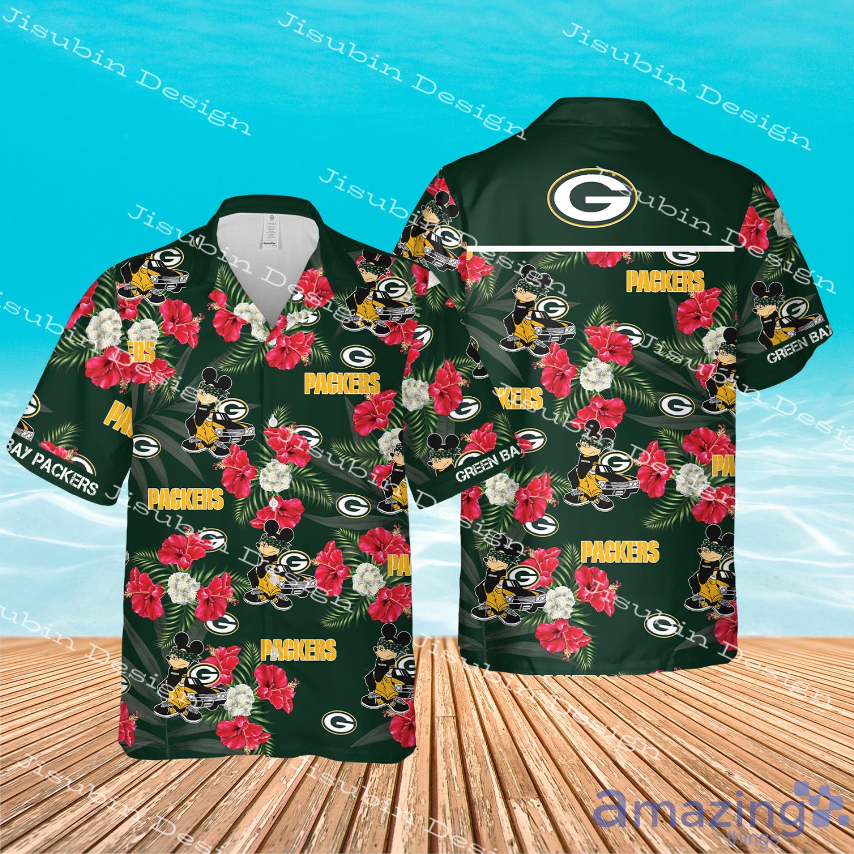 Green Bay Packers 2 Piece Hawaiian Shirts Beach Shorts Set 1/4 Zip UP Shirts