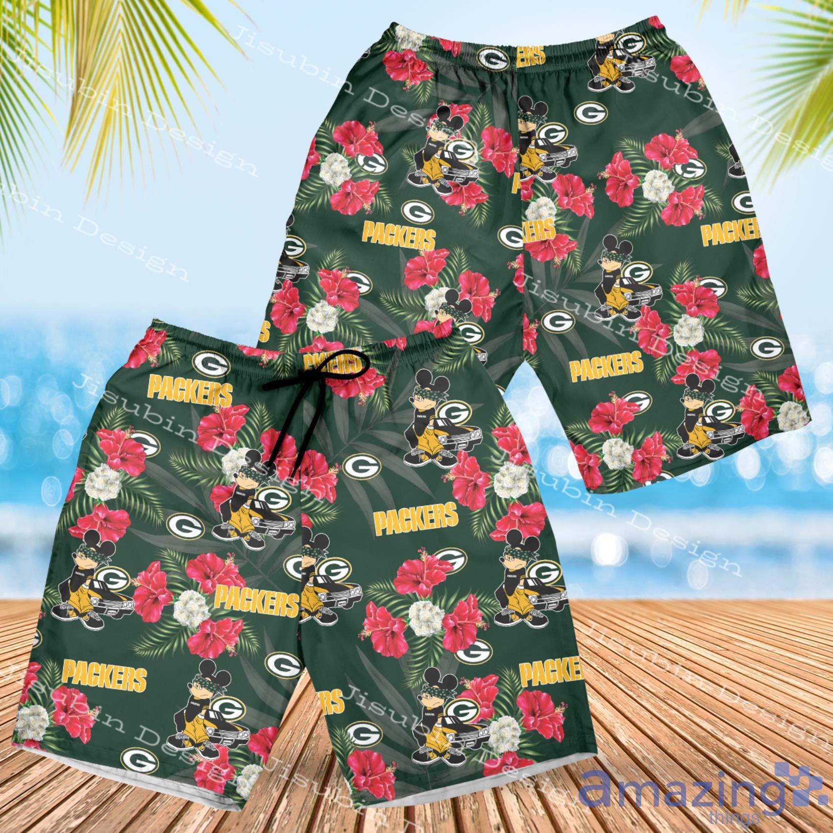 Green Bay Packers 2 Piece Hawaiian Shirts Beach Shorts Set 1/4 Zip UP Shirts