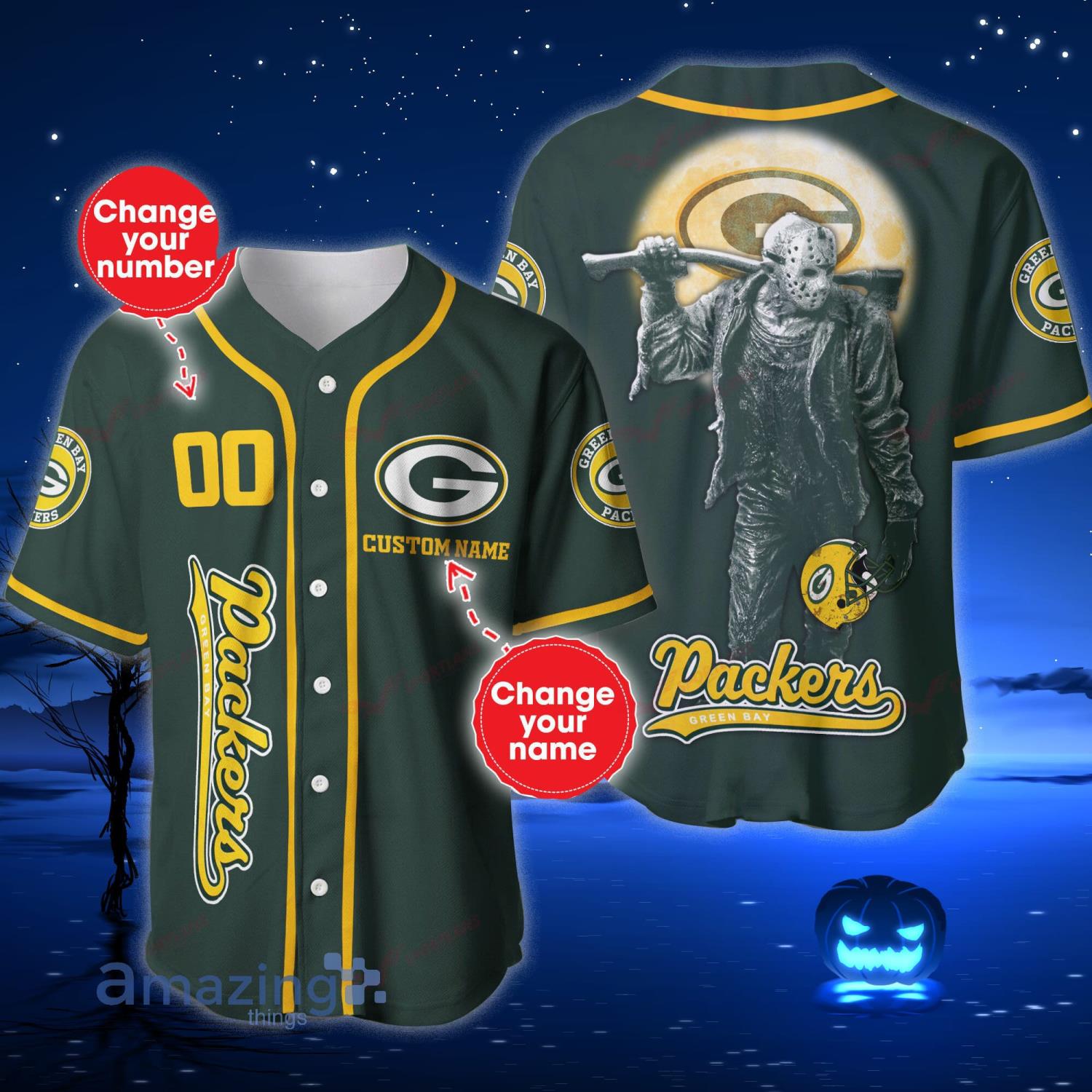 Green Bay Packers NFL Jason Voorhees Custom Name And Number Baseball Jersey  Shirt