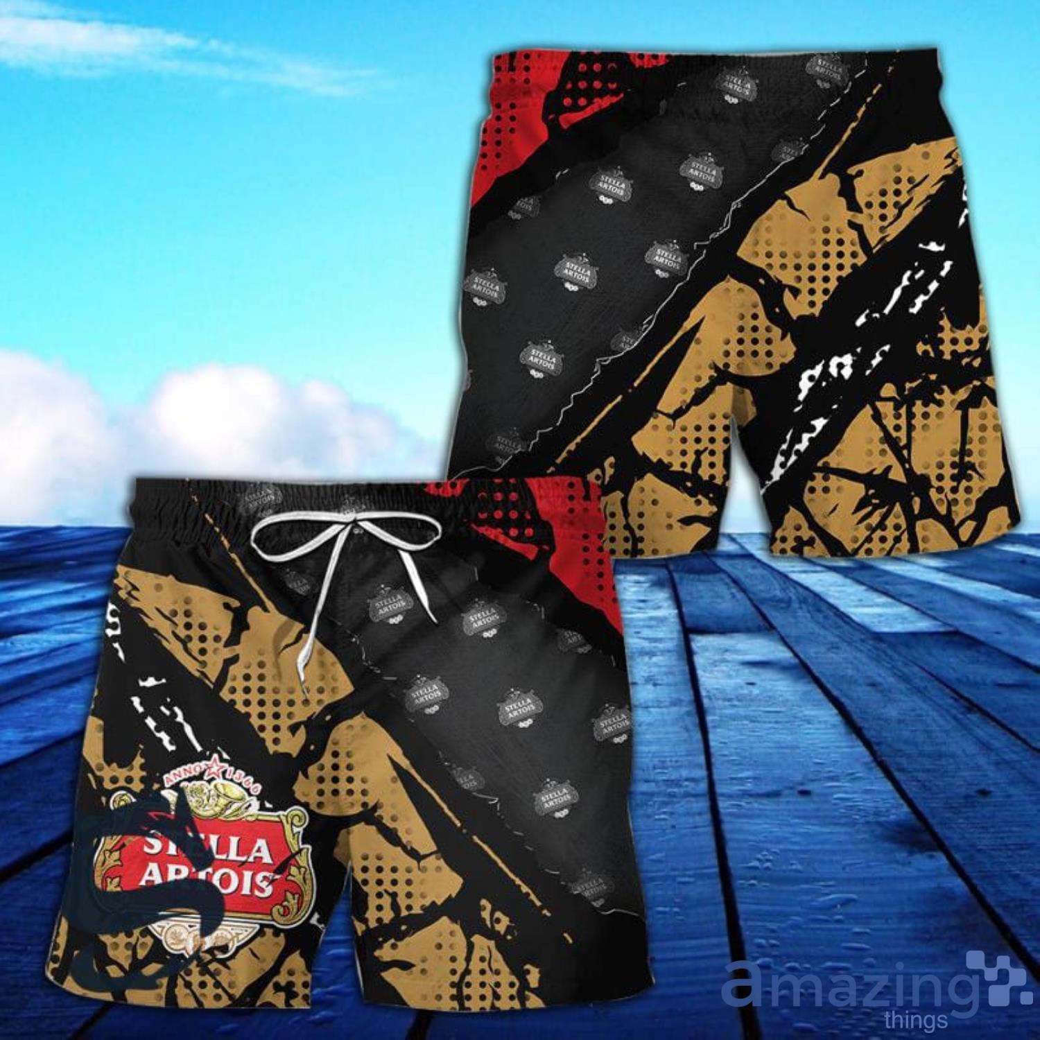 Halftone Stella Artois All Over Print Hawaiian Short Product Photo 1 Halftone Stella Artois All Over Print Hawaiian Short Product Photo 1