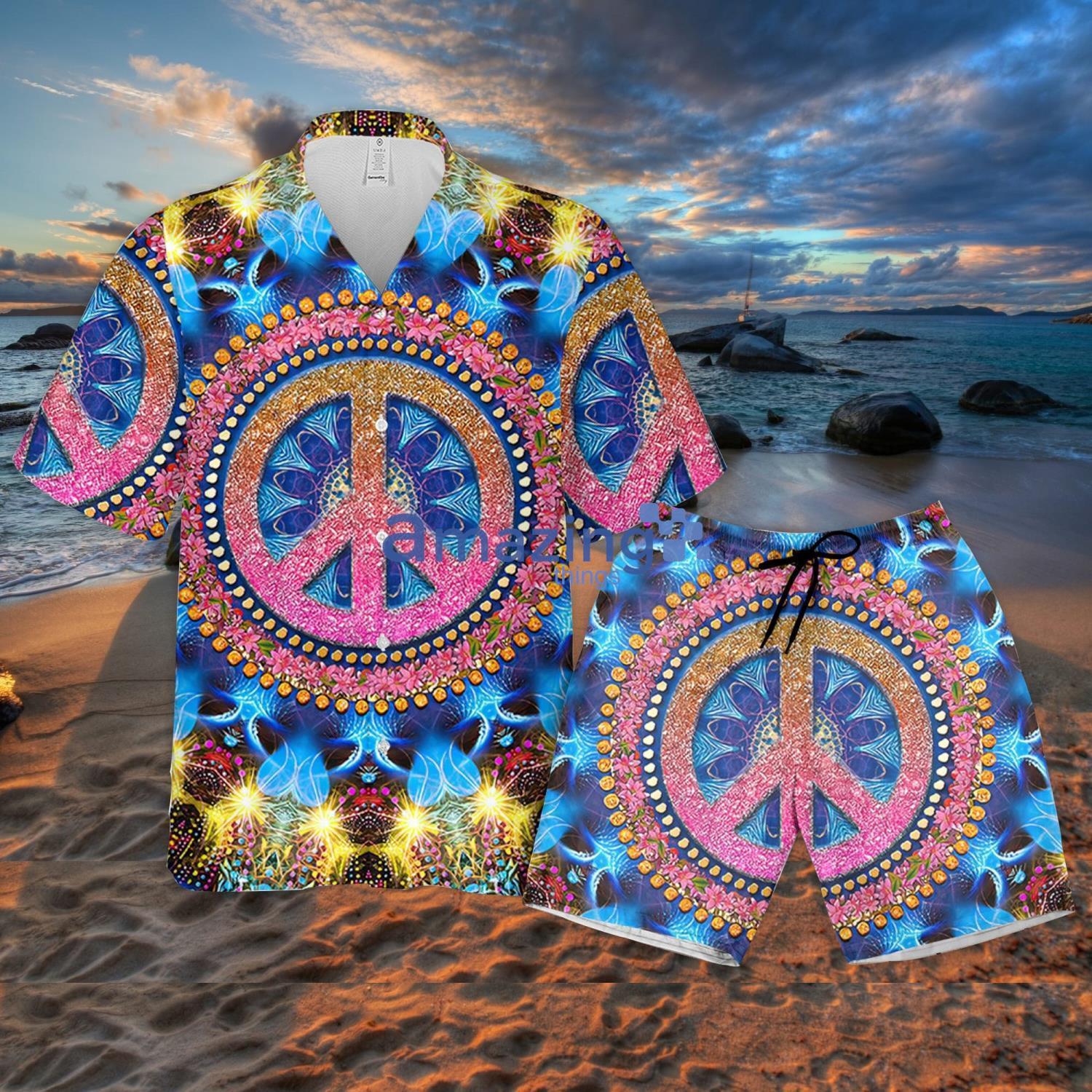 Hippie Groovy Love Hearts Amazing Summer Gift Aloha Hawaiian And Shorts Product Photo 1