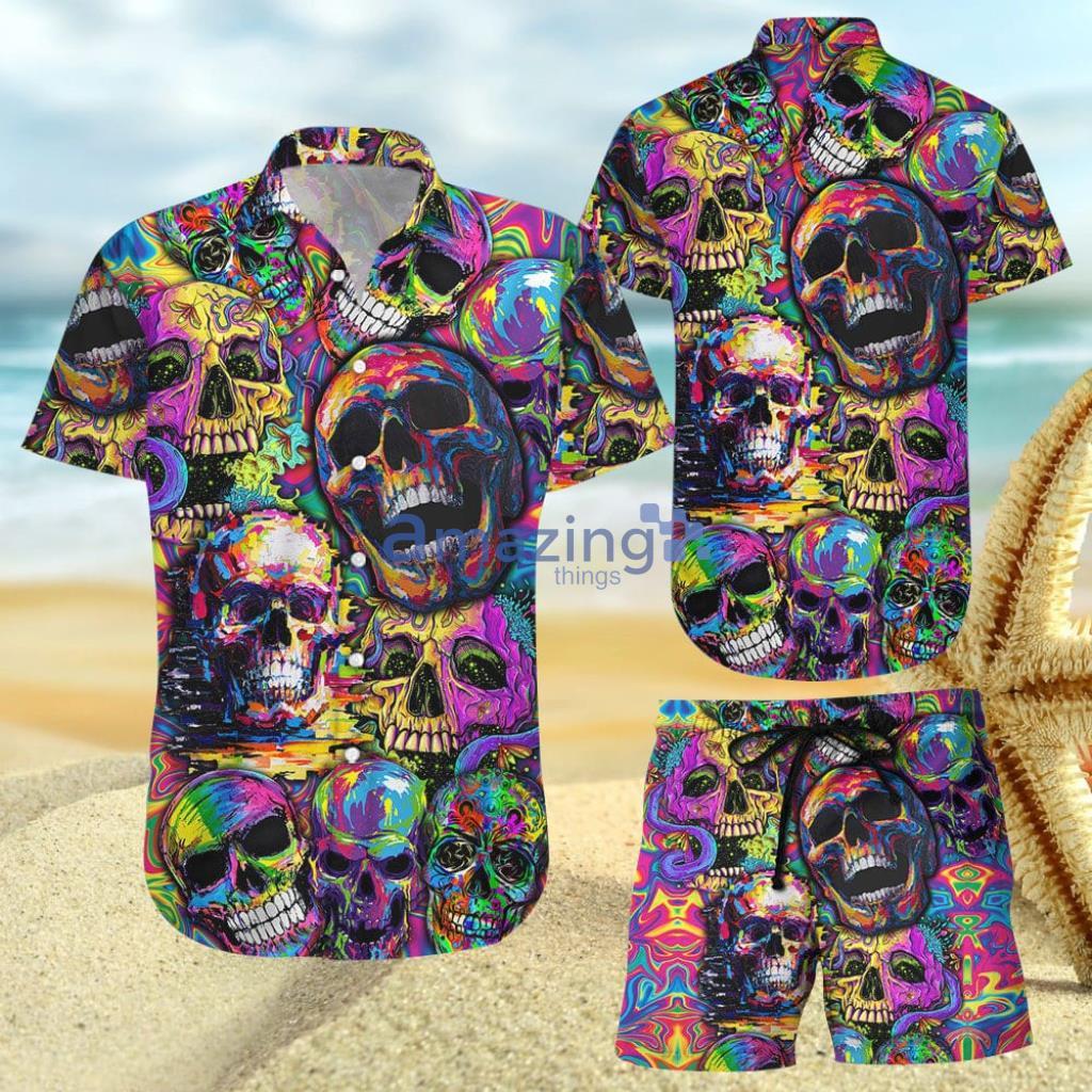 Hippie Painting Skull Hawaiian Shirt And Short - Hippie Painting Skull Hawaiian Shirt And Short