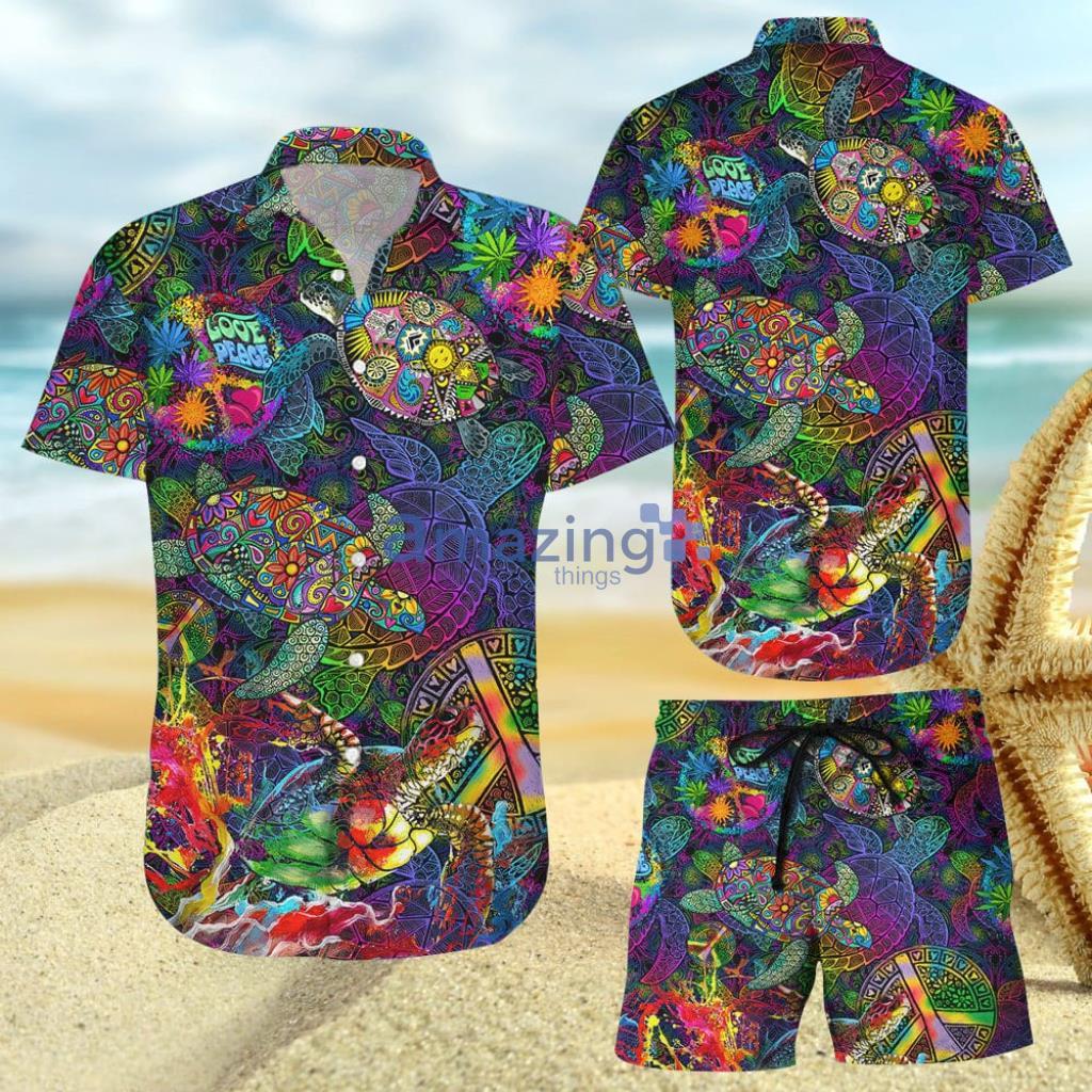 Hippie Peace Colorful Gift For Turtle Lovers Hawaiian Shirt And Short - Hippie Peace Colorful Gift For Turtle Lovers Hawaiian Shirt And Short