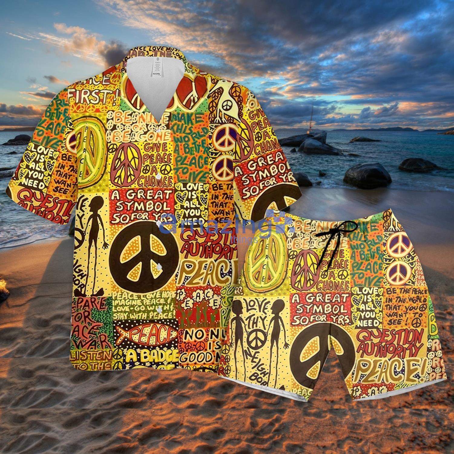 Hippie Peace Love Life Style Amazing Summer Gift Aloha Hawaiian And Shorts Product Photo 1