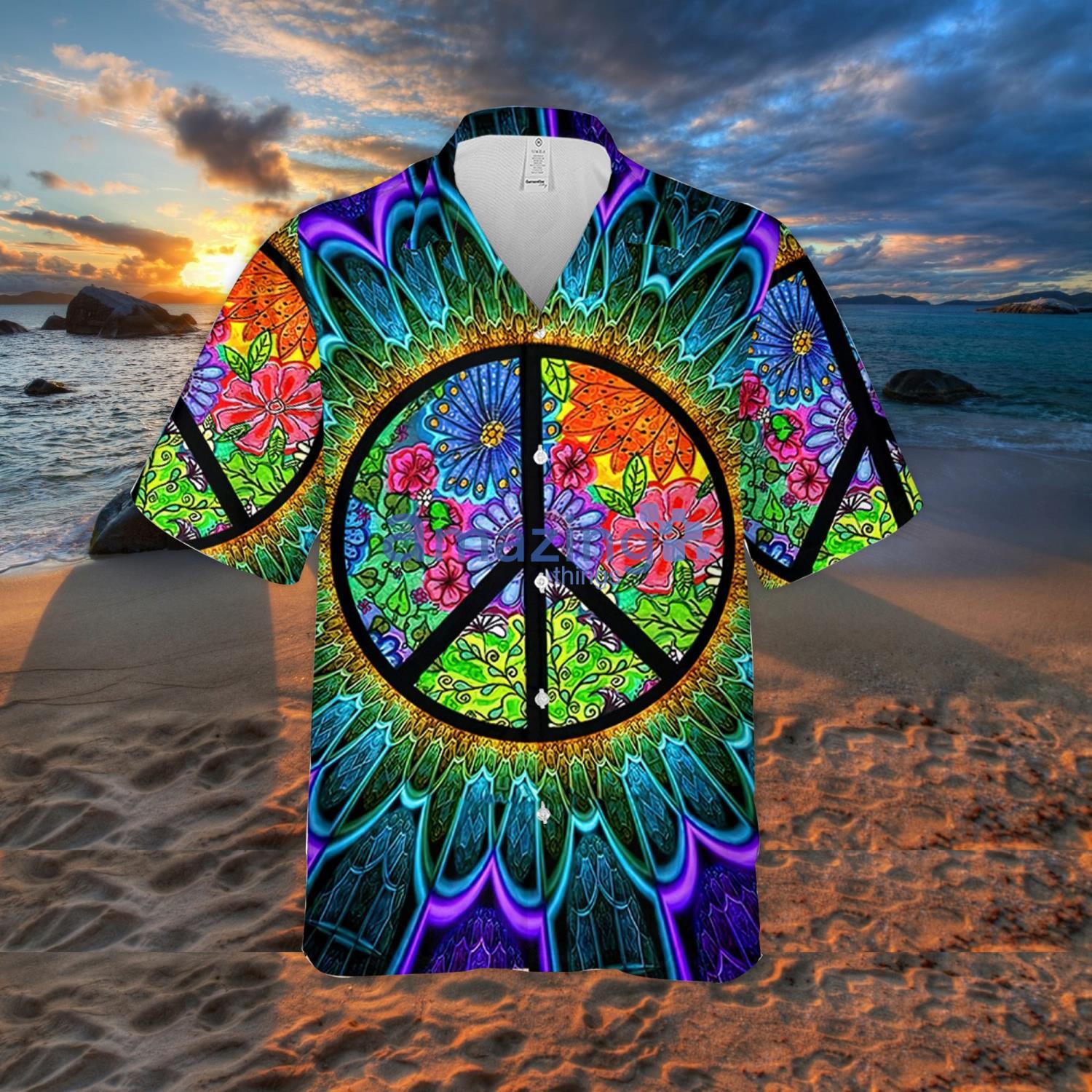 Hippie Peace Sign Style Amazing Summer Gift Aloha Hawaiian And Shorts image Hippie Peace Sign Style Amazing Summer Gift Aloha Hawaiian And Shorts Product Photo 2