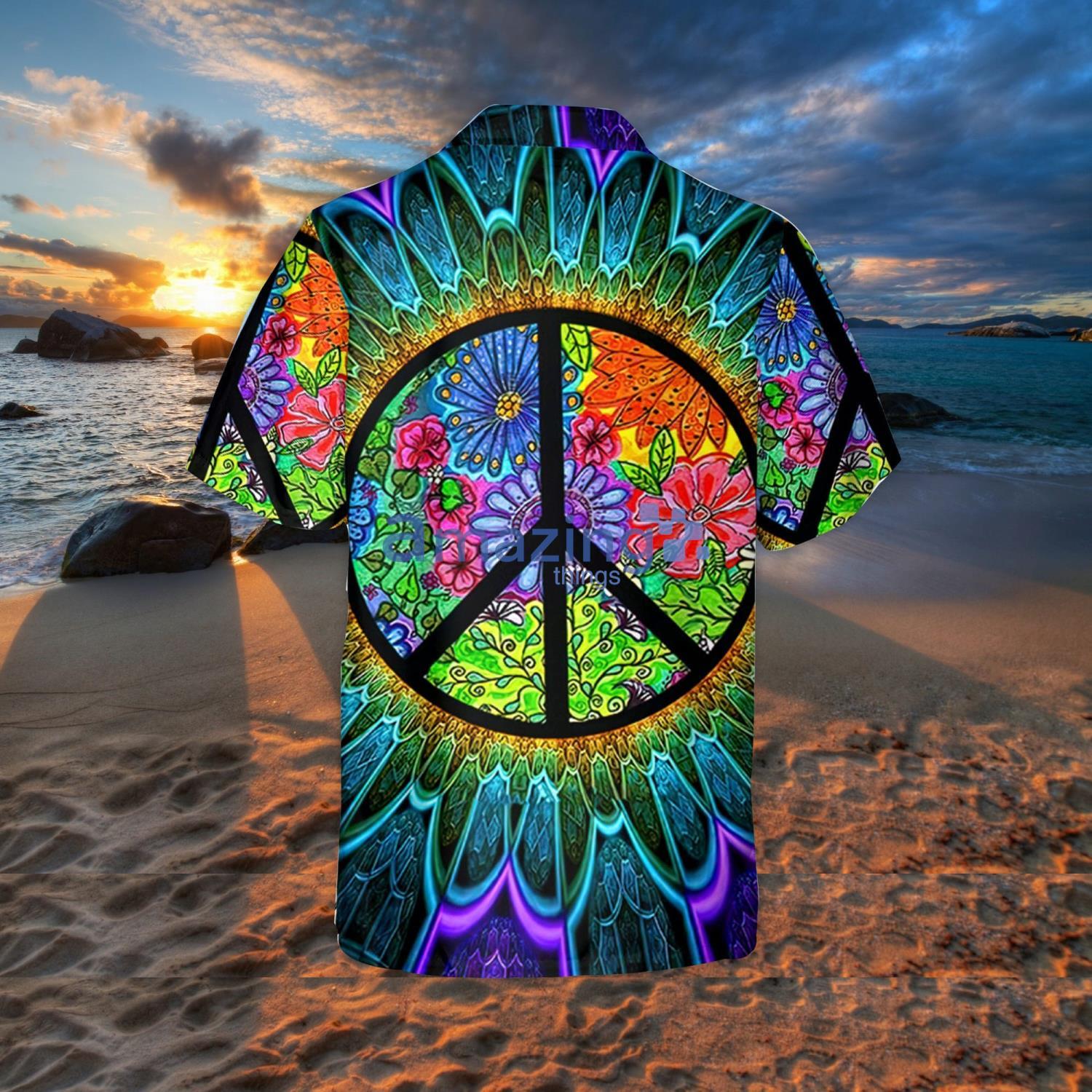 Hippie Peace Sign Style Amazing Summer Gift Aloha Hawaiian And Shorts image Hippie Peace Sign Style Amazing Summer Gift Aloha Hawaiian And Shorts Product Photo 3