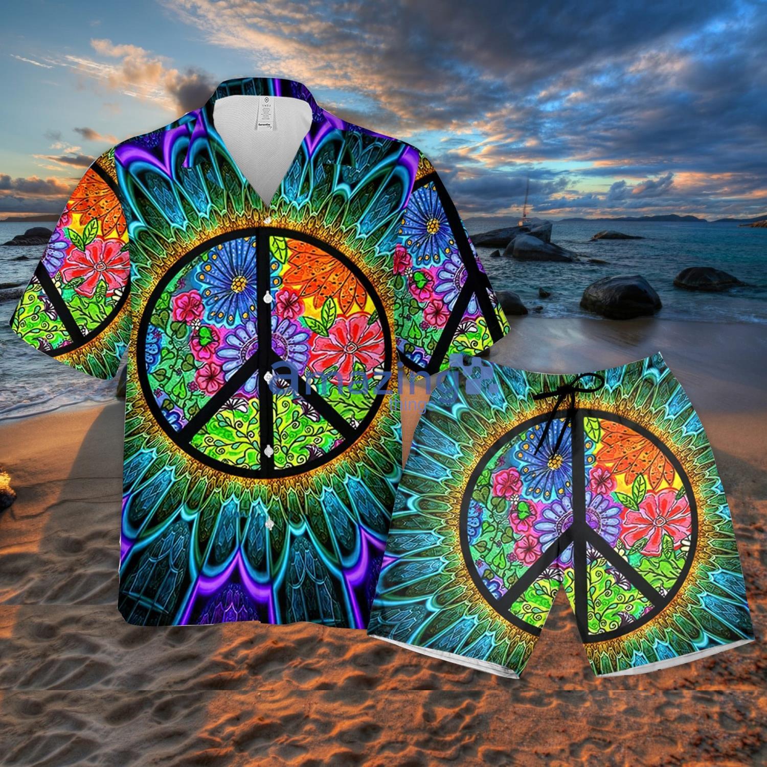 Hippie Peace Sign Style Amazing Summer Gift Aloha Hawaiian And Shorts Product Photo 1