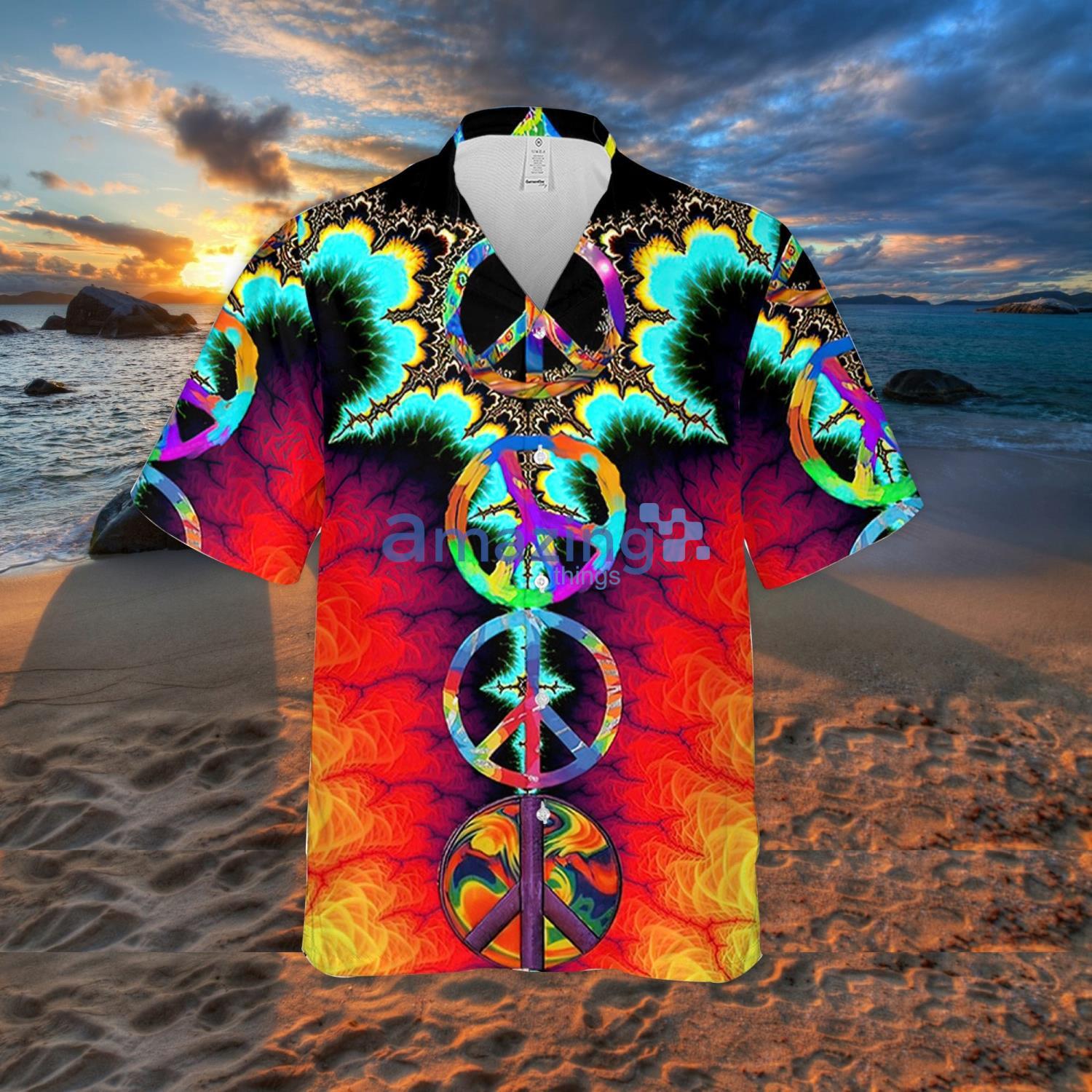 Hippie Psychedelic Peace Totem Amazing Summer Gift Aloha Hawaiian And Shorts image Hippie Psychedelic Peace Totem Amazing Summer Gift Aloha Hawaiian And Shorts Product Photo 2