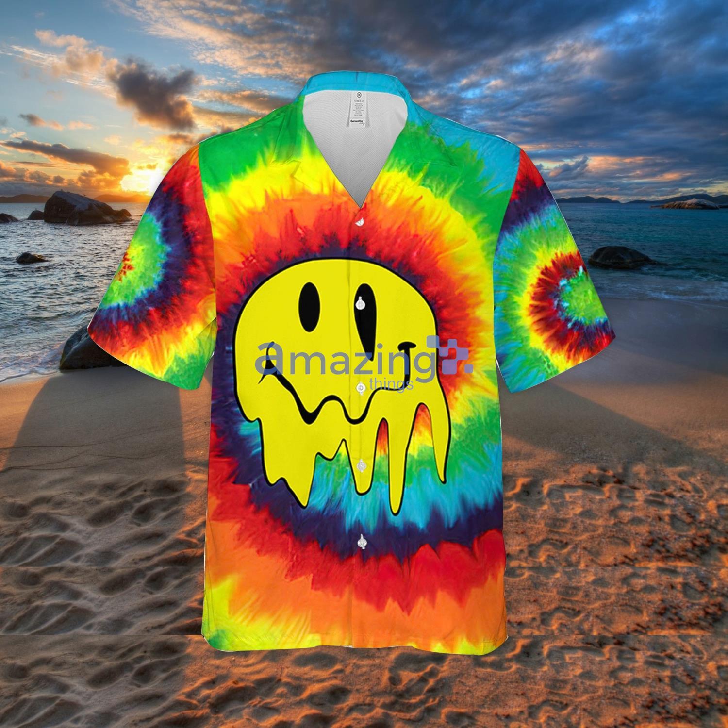 Hippie Trippy Rainbow Tie Dye Amazing Summer Gift Aloha Hawaiian And Shorts image Hippie Trippy Rainbow Tie Dye Amazing Summer Gift Aloha Hawaiian And Shorts Product Photo 2