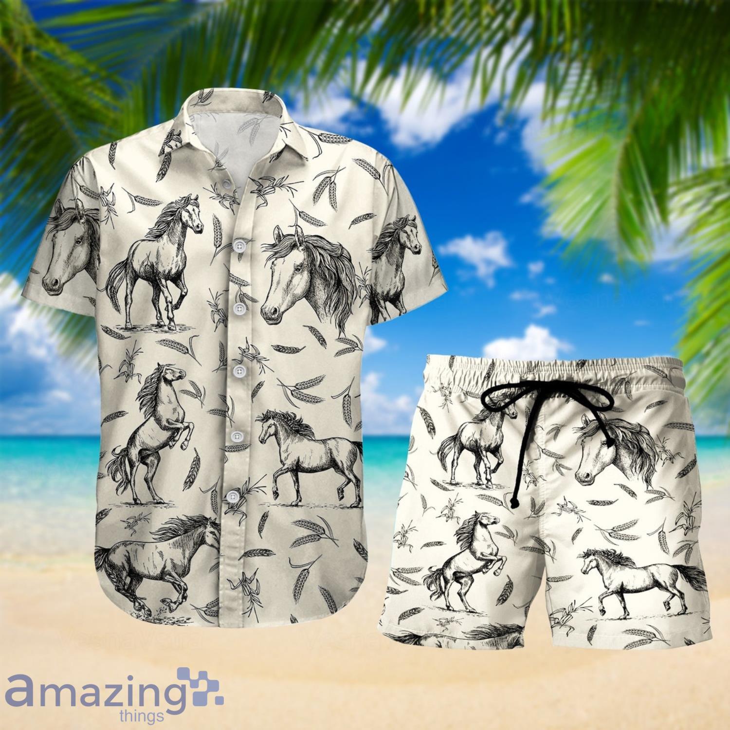 Horse Hawaiian Shirt And Shorts  Horse Shirt Horse Button Shirt Horse Shirt Product Photo 1