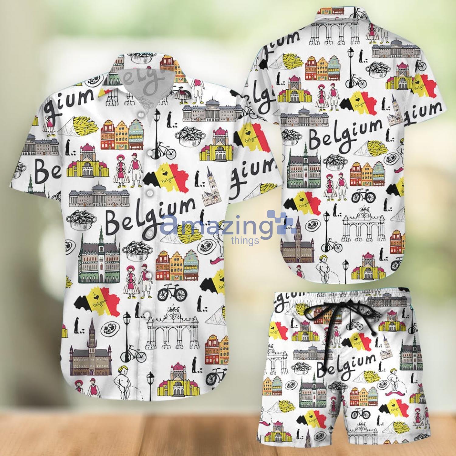 I Love Belgium Doodle Hawaiian Shirt And Shorts Beach Vacation Product Photo 1