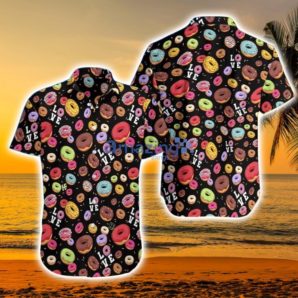 I Love Donut Black Tropical Hawaiian Shirt - I Love Donut Black Tropical Hawaiian Shirt