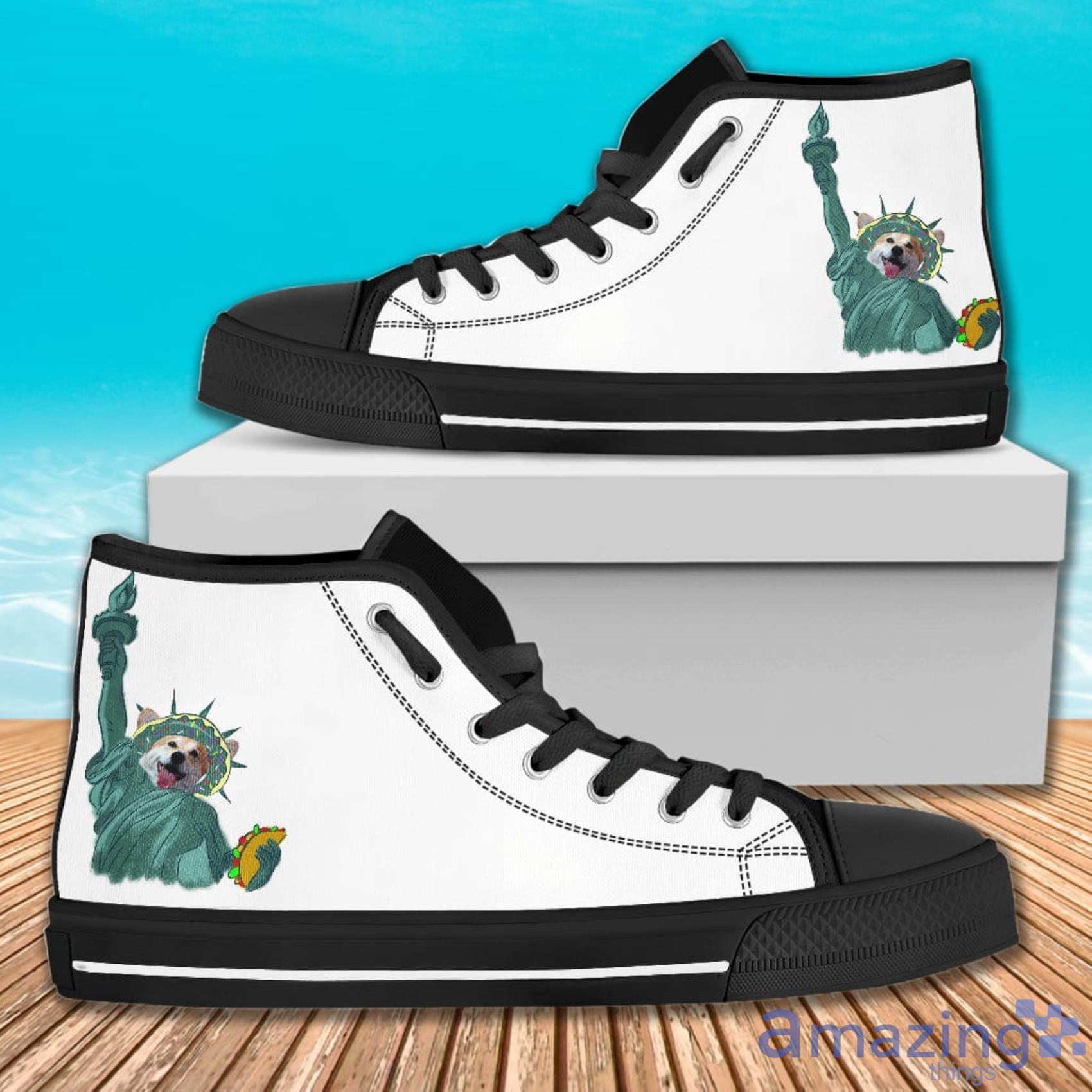 Independence Day With A Donut Corgi High Top Canvas Shoes For Men And Women Product Photo 1