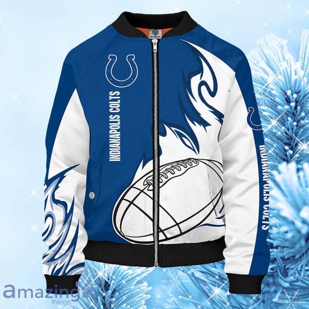 Indianapolis Colts 3d Bomber Jacket Style Winter Coat , White Blue