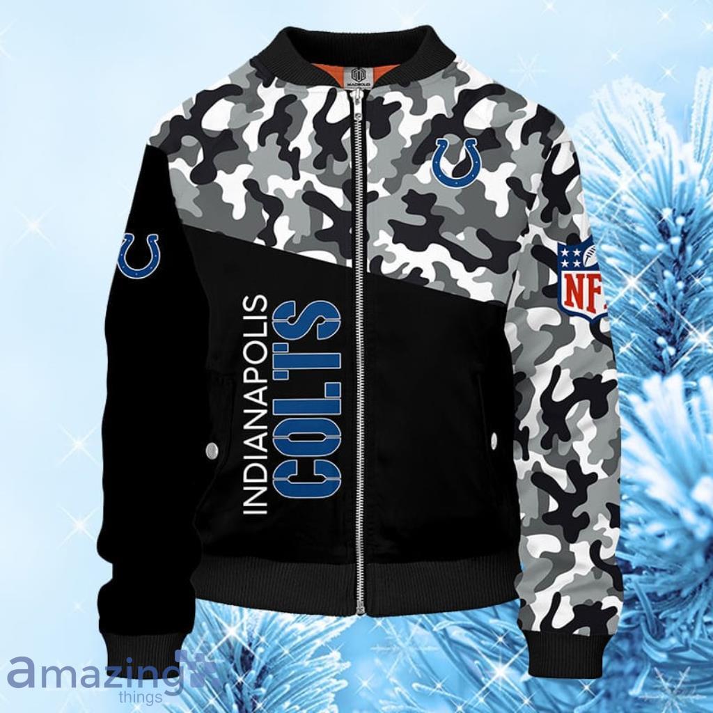 Indianapolis Colts NFL Camouflage Blue Bomber Jacket 3D - Indianapolis Colts NFL Camouflage Blue Bomber Jacket 3D