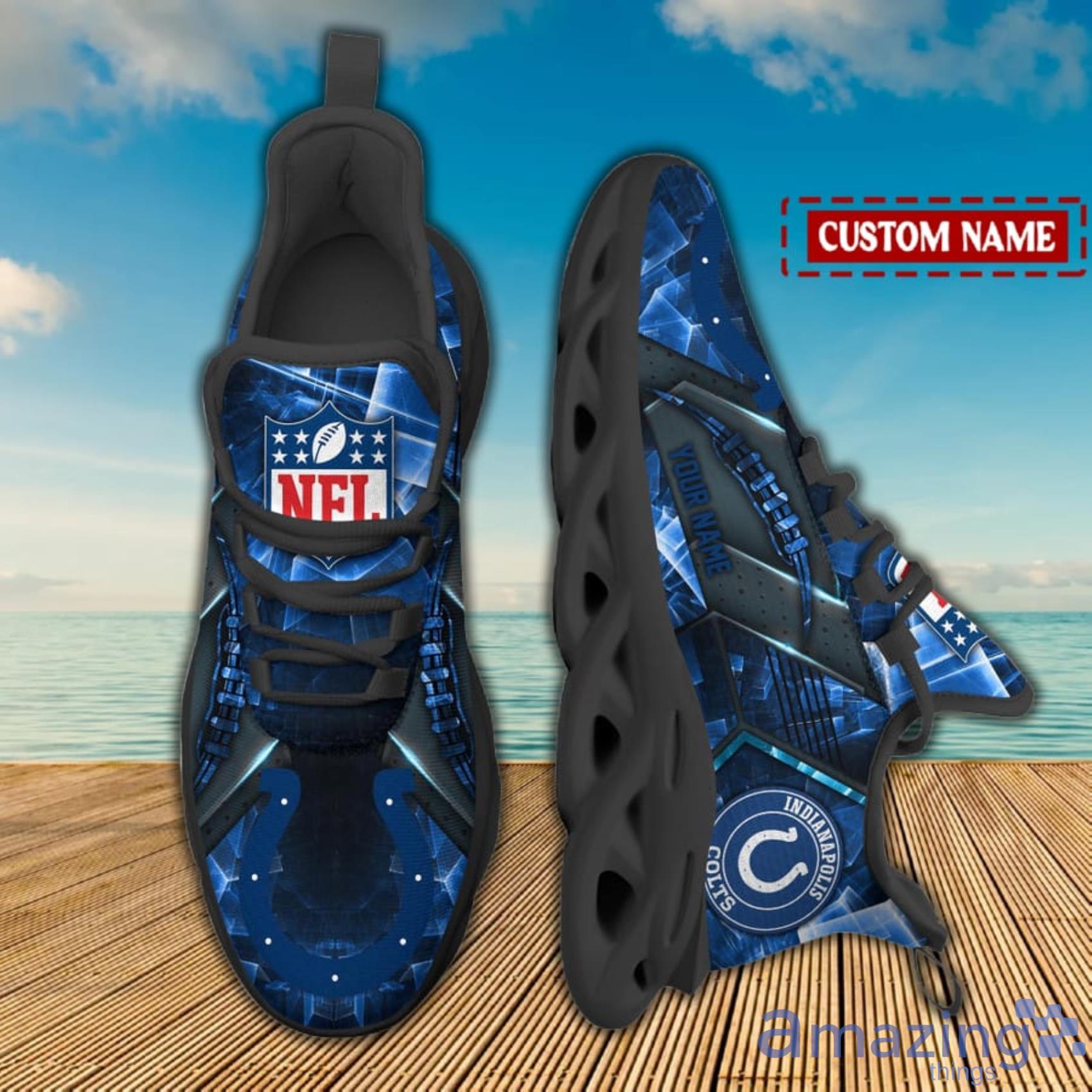 Indianapolis Colts NFL Light Abstract Pattern Custom Name Max Soul Shoes For Men And Women Product Photo 1