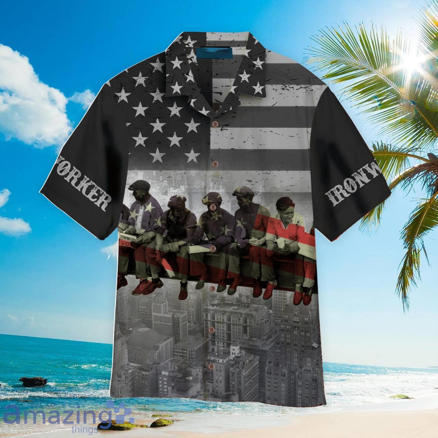 Ironworker American Flag Aloha Summer Beach Gift Hawaiian Shirt Product Photo 1