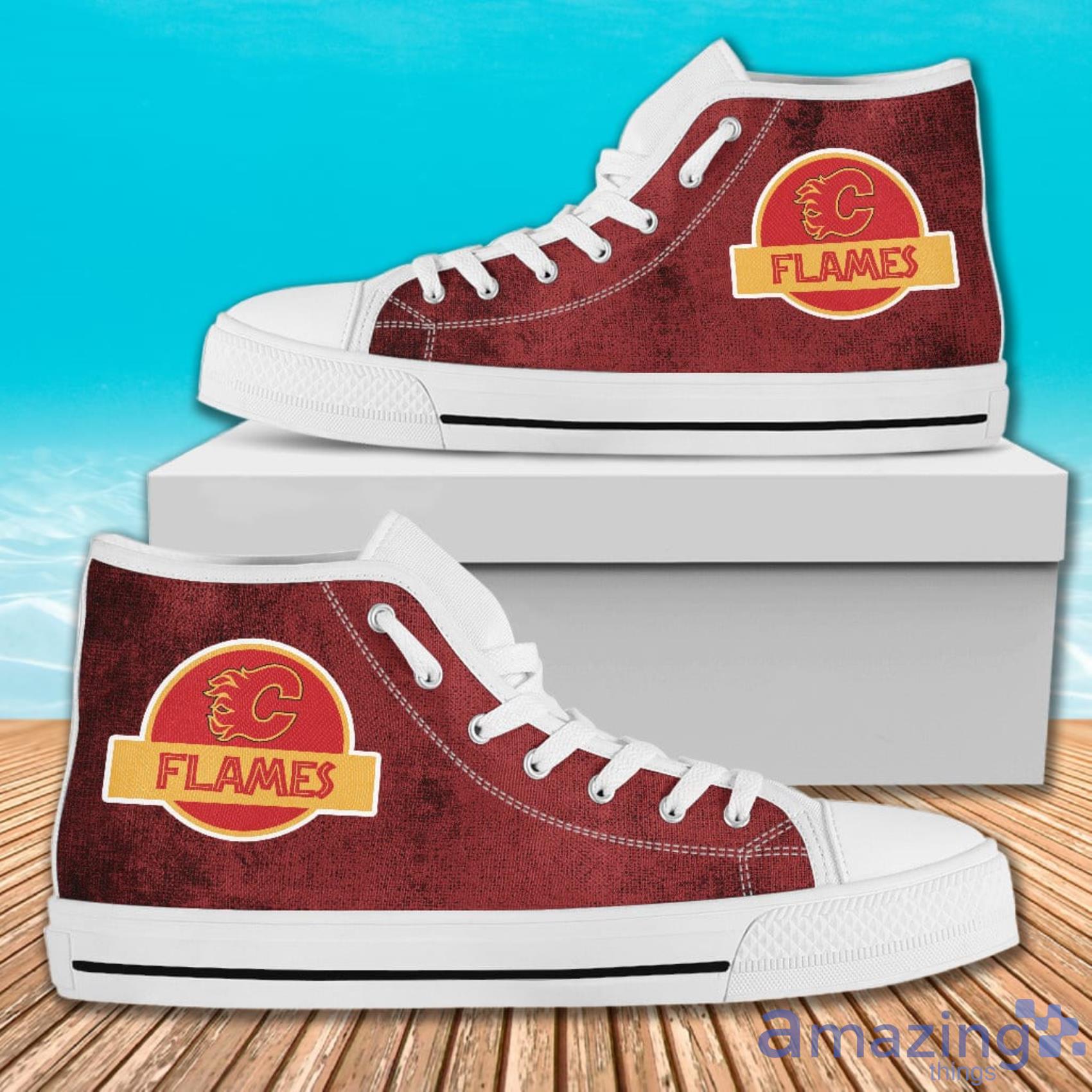 Jurassic Park Calgary Flames High Top Canvas Shoes For Men And Women Style 3 image Jurassic Park Calgary Flames High Top Canvas Shoes For Men And Women Style 3 Product Photo 2
