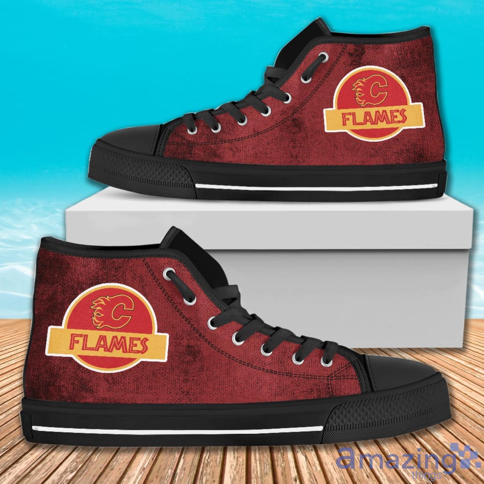 Jurassic Park Calgary Flames High Top Canvas Shoes For Men And Women Style 3 Product Photo 1 Jurassic Park Calgary Flames High Top Canvas Shoes For Men And Women Style 3 Product Photo 1