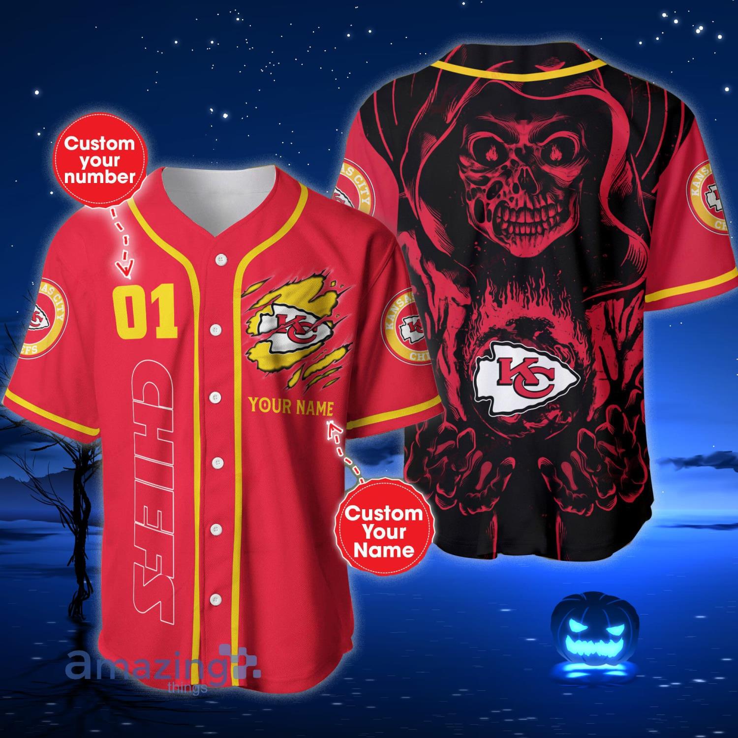 Kansas City Chiefs NFL Skull Print Custom Name And Number Baseball Jersey  Shirt