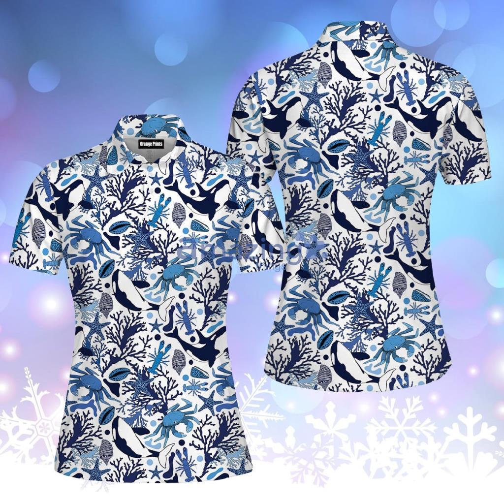 Life Of Ocean With Whales Crabs And Lobsters Polo Shirt For Women - Life Of Ocean With Whales Crabs And Lobsters Polo Shirt For Women