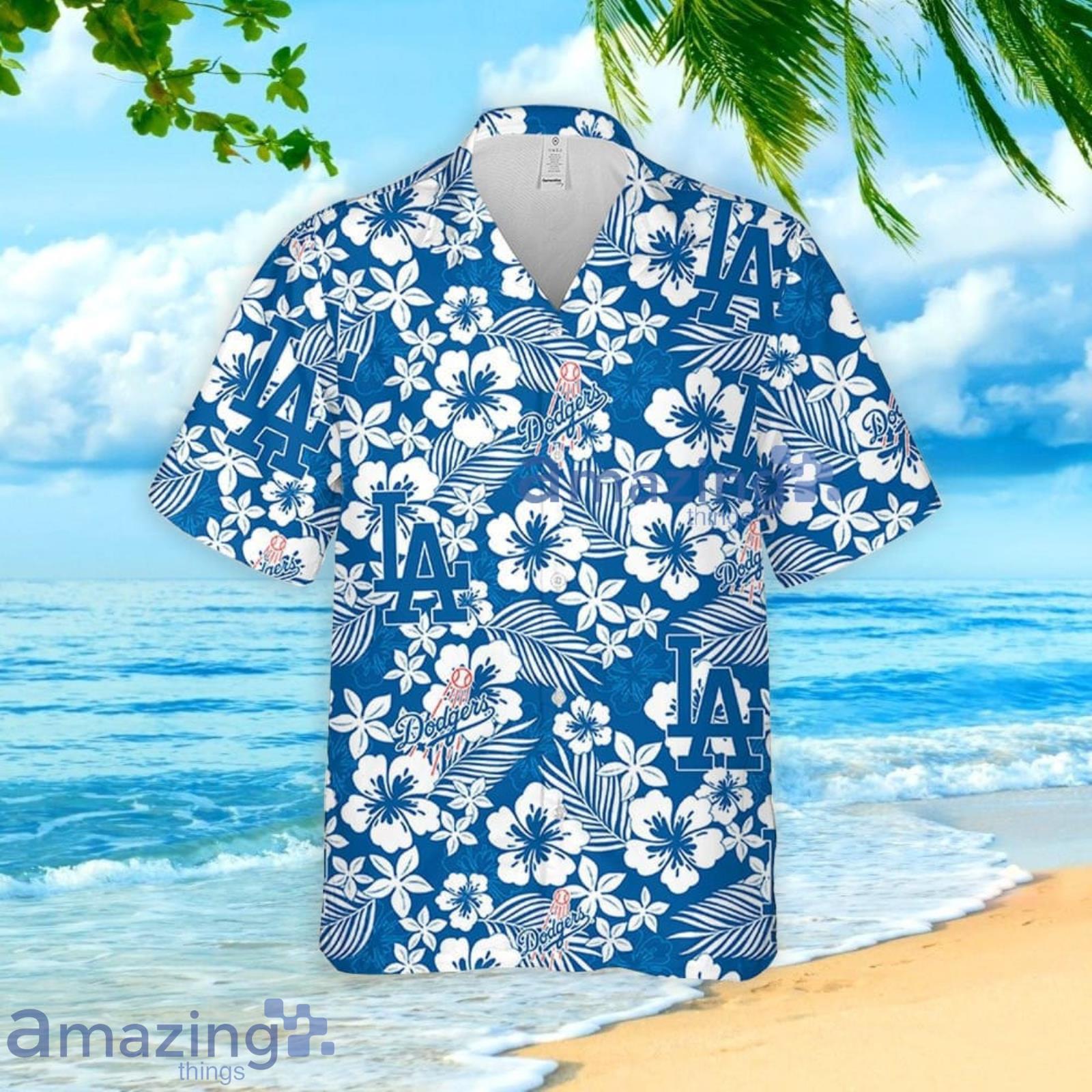 Los Angeles Dodgers Hawaiian Shirt, Hibiscus Seamless Pattern Baseball Shirt  - Bring Your Ideas, Thoughts And Imaginations Into Reality Today
