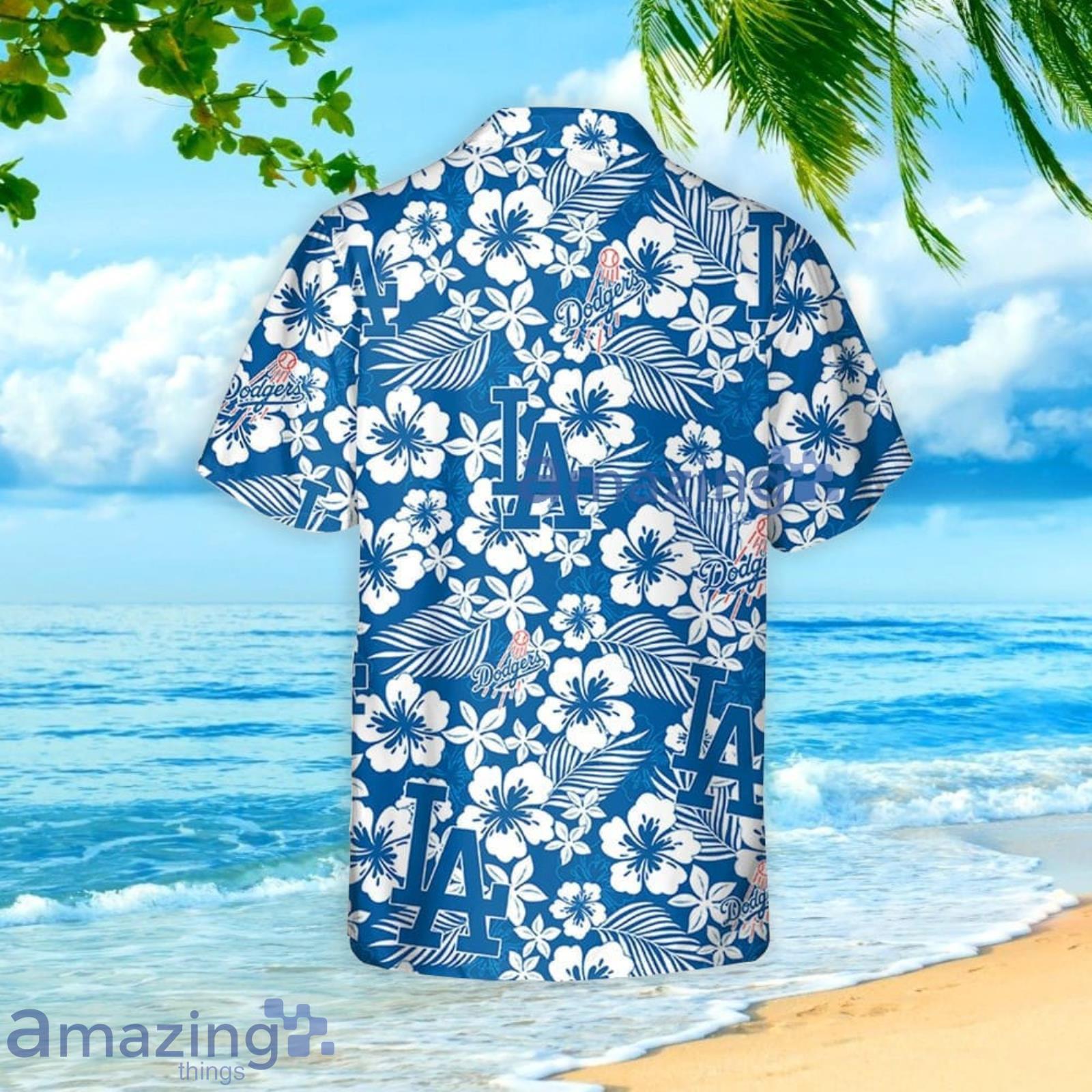 Dodgers Hawaiian Shirt Big Blue Hibiscus Los Angeles Dodgers Gift