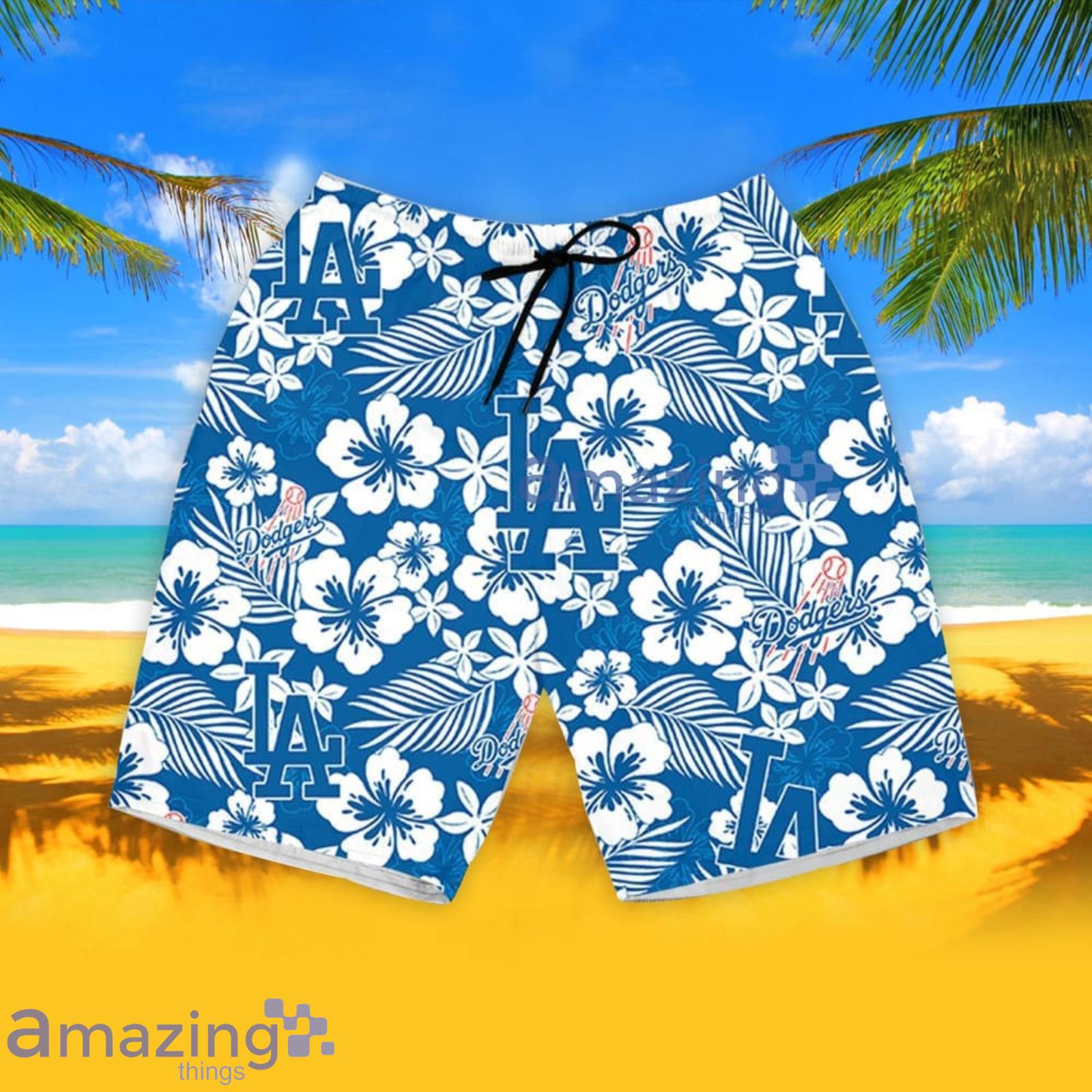 Dodgers Hawaiian Shirt Big Blue Hibiscus Los Angeles Dodgers Gift