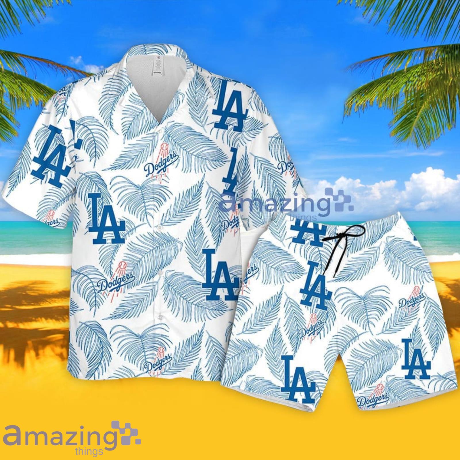 Los Angeles Dodgers Hawaiian Shirt, Sketch Palm Leaves Seamless