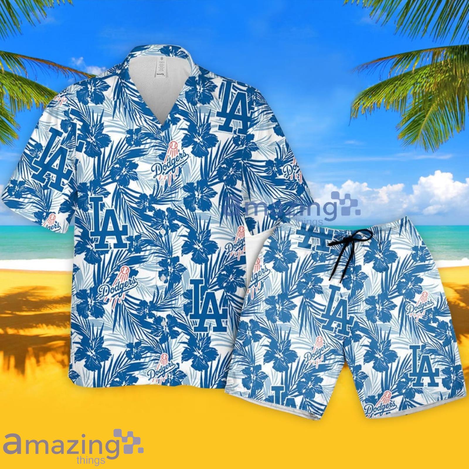 Los Angeles Dodgers Tropical Flower Pattern Hawaiian Shirt And Shorts  Summer Gift For Angels Fans
