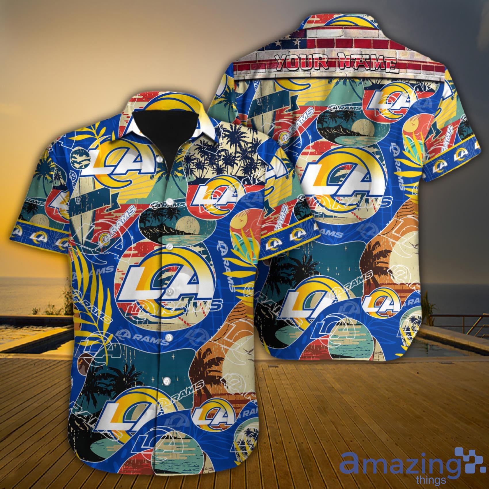 Los Angeles Rams NFL Custom Name Colorful Tropical Pattern And Sport Symbol  Short Sleeve Hawaiian Shirt