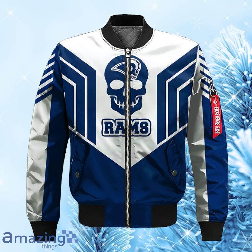 Los Angeles Rams NFL Skull Blue Silver Bomber Jacket 3D - Los Angeles Rams NFL Skull Blue Silver Bomber Jacket 3D Los Angeles Rams NFL Skull Blue Silver Bomber Jacket 3D - Los Angeles Rams NFL Skull Blue Silver Bomber Jacket 3D