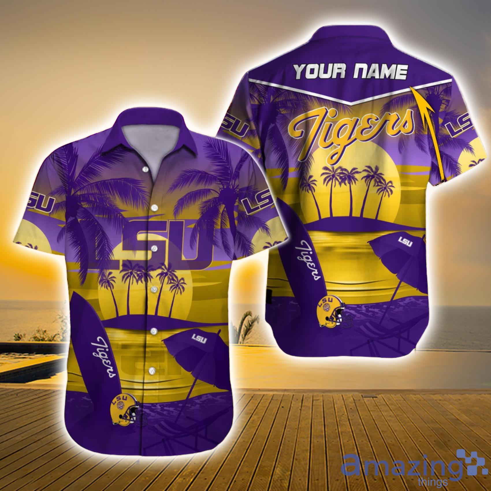 LSU Tigers NCAA Custom Name Aloha Summer Beach Sunset Hawaiian Shirt Gift For Fans Product Photo 1