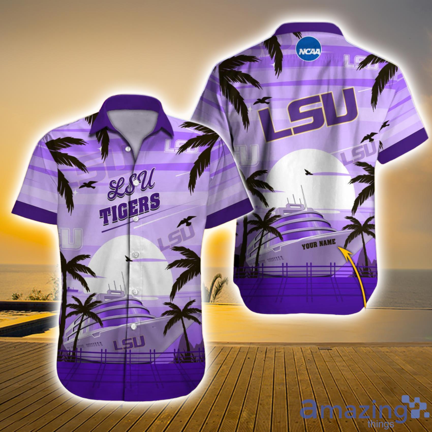 LSU Tigers NCAA Custom Name Big Ship And Ocean Aloha Short Sleeve