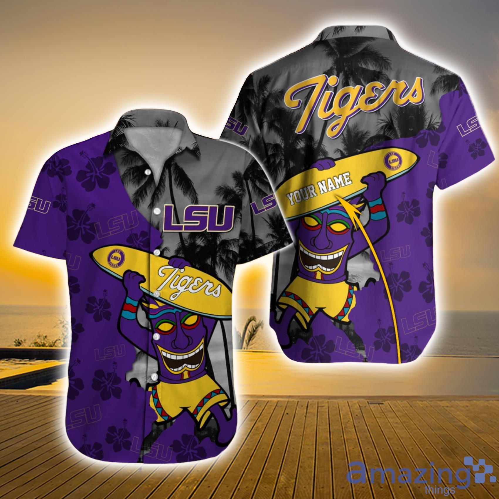 LSU Tigers NCAA Custom Name Funny Surfing Habicus Coconut Tree Aloha Summer Hawaiian Shirt Product Photo 1