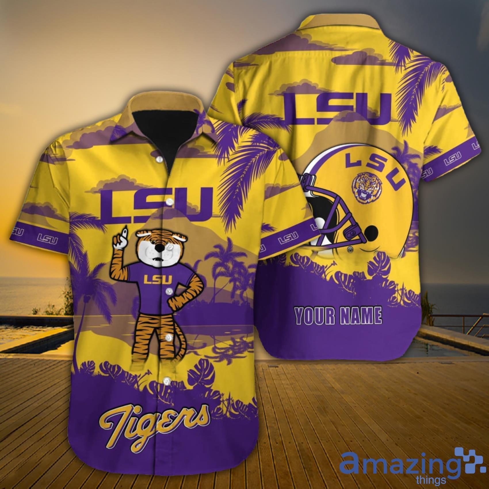 LSU Tigers NCAA Custom Name Mascot And Moutain Print Short Sleeve Hawaiian Shirt Product Photo 1 LSU Tigers NCAA Custom Name Mascot And Moutain Print Short Sleeve Hawaiian Shirt Product Photo 1
