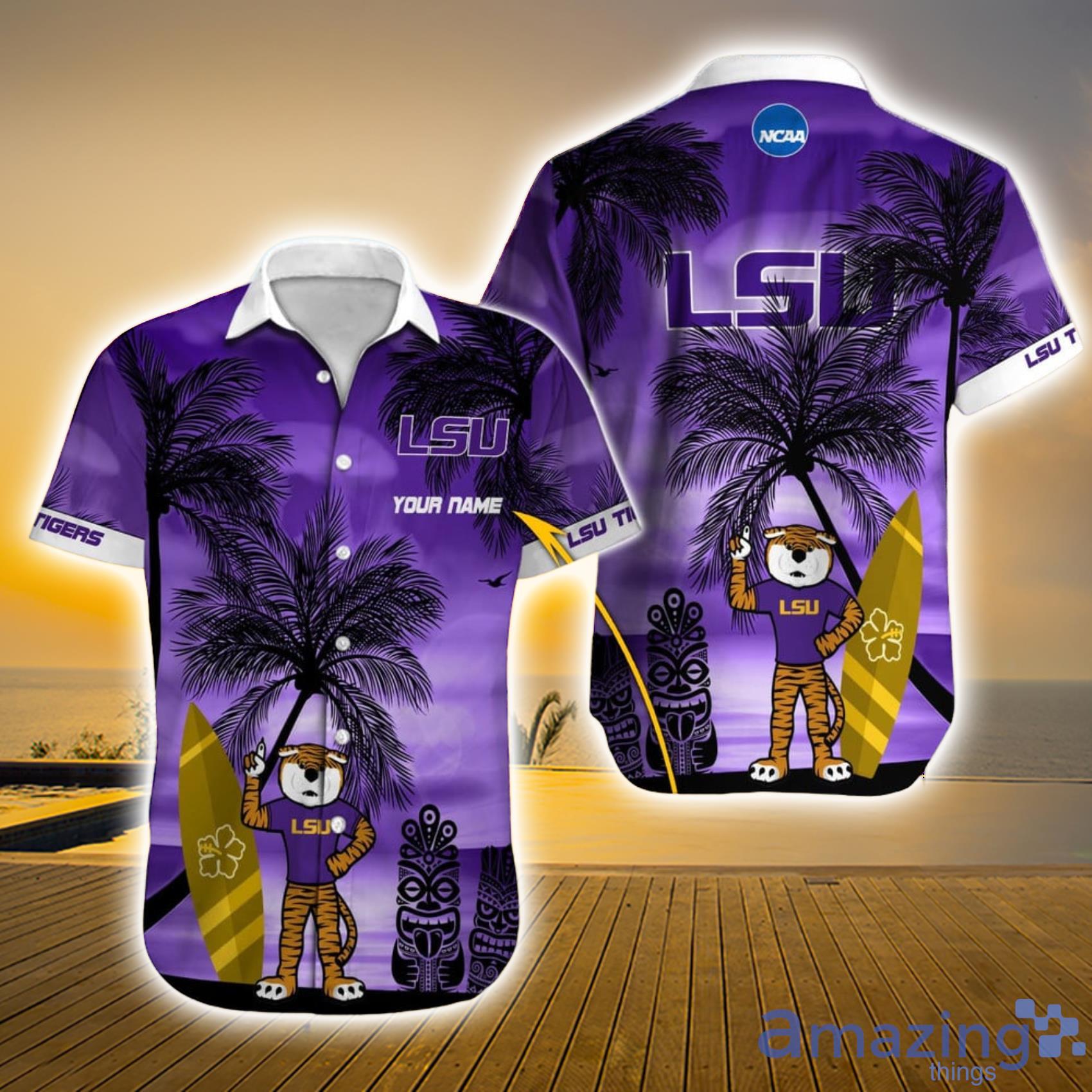LSU Tigers NCAA Custom Name Mascot Sport Surfing Aloha Summer Beach Hawaiian Shirt Product Photo 1